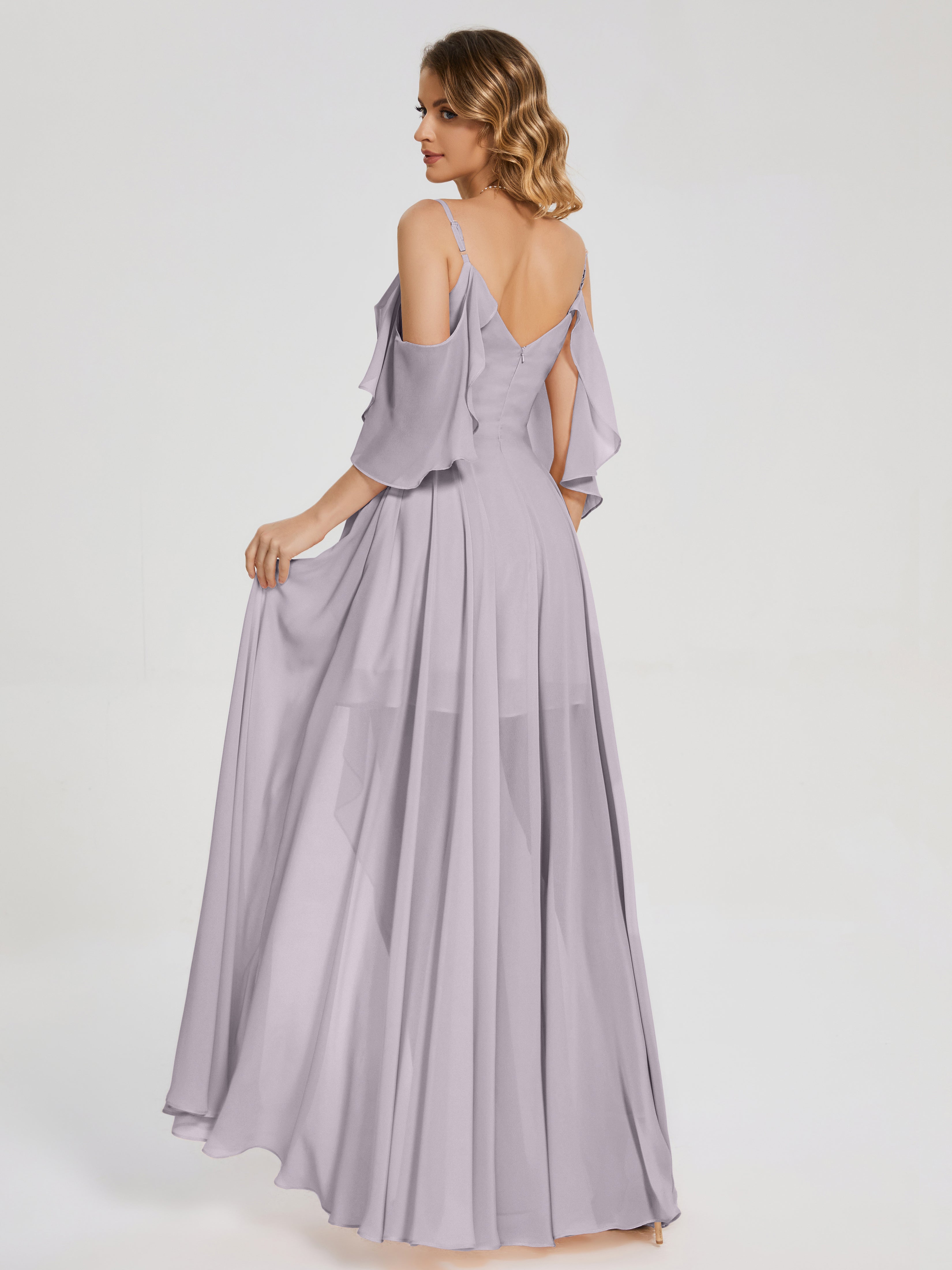 Robes De Demoiselle D'Honneur Crépuscule Asymétrique Hors-La-Épaule Mousseline Robes Demoiselle D'Honneur