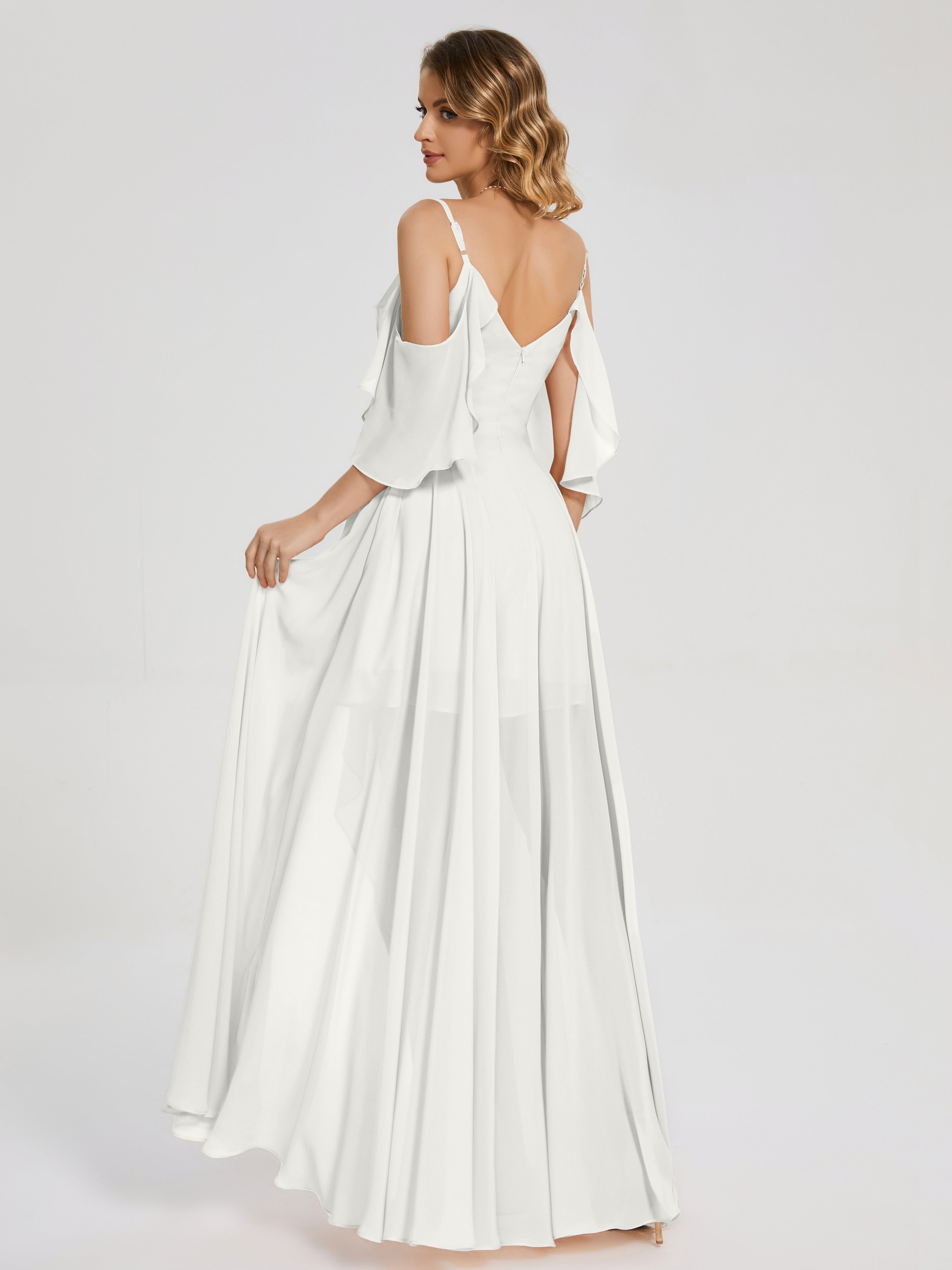 Robes De Demoiselle D'Honneur Ivoire Asymétrique Hors-La-Épaule Mousseline Robes Demoiselle D'Honneur