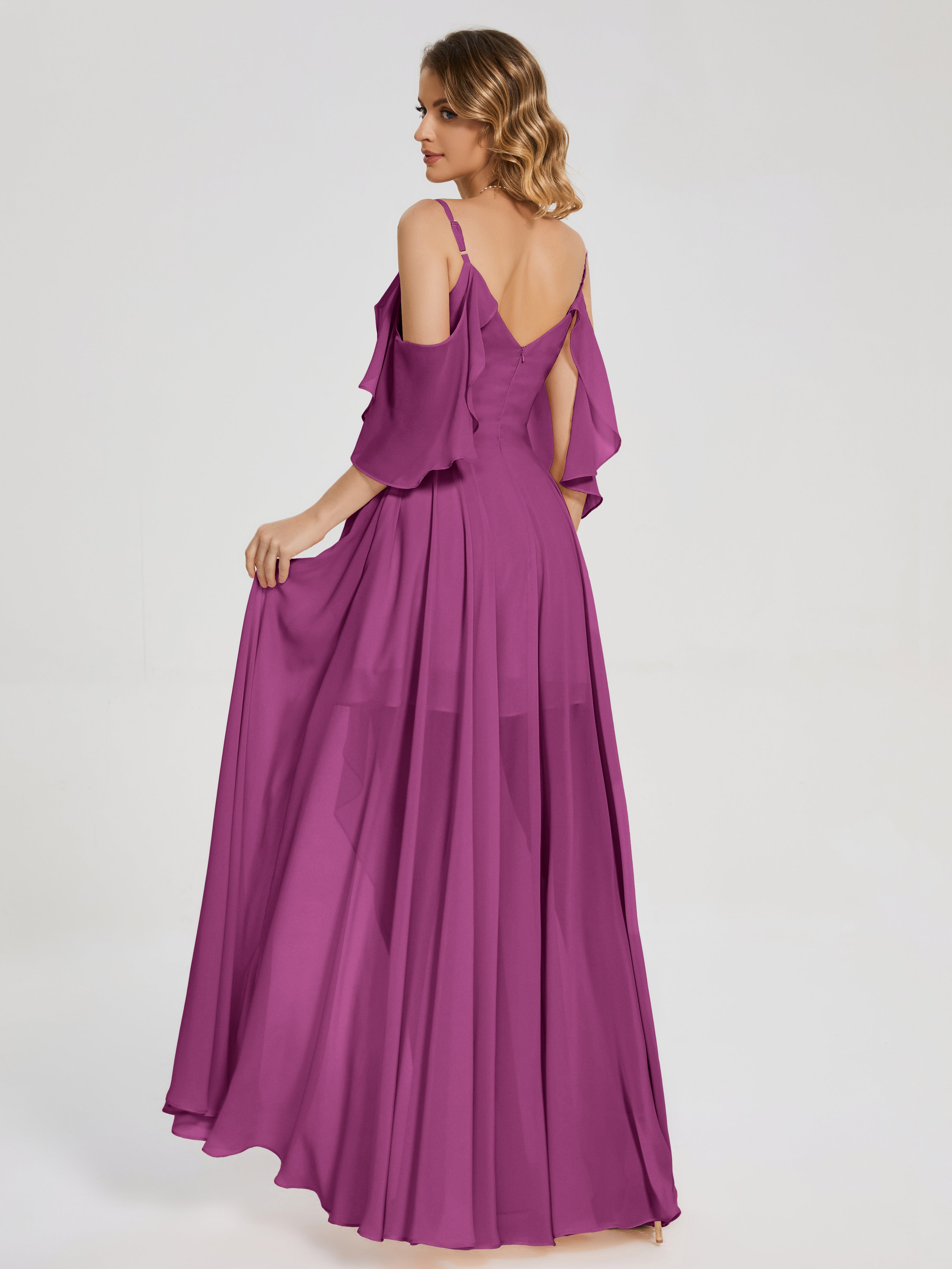 Robes De Demoiselle D'Honneur Orchidée Asymétrique Hors-La-Épaule Mousseline Robes Demoiselle D'Honneur