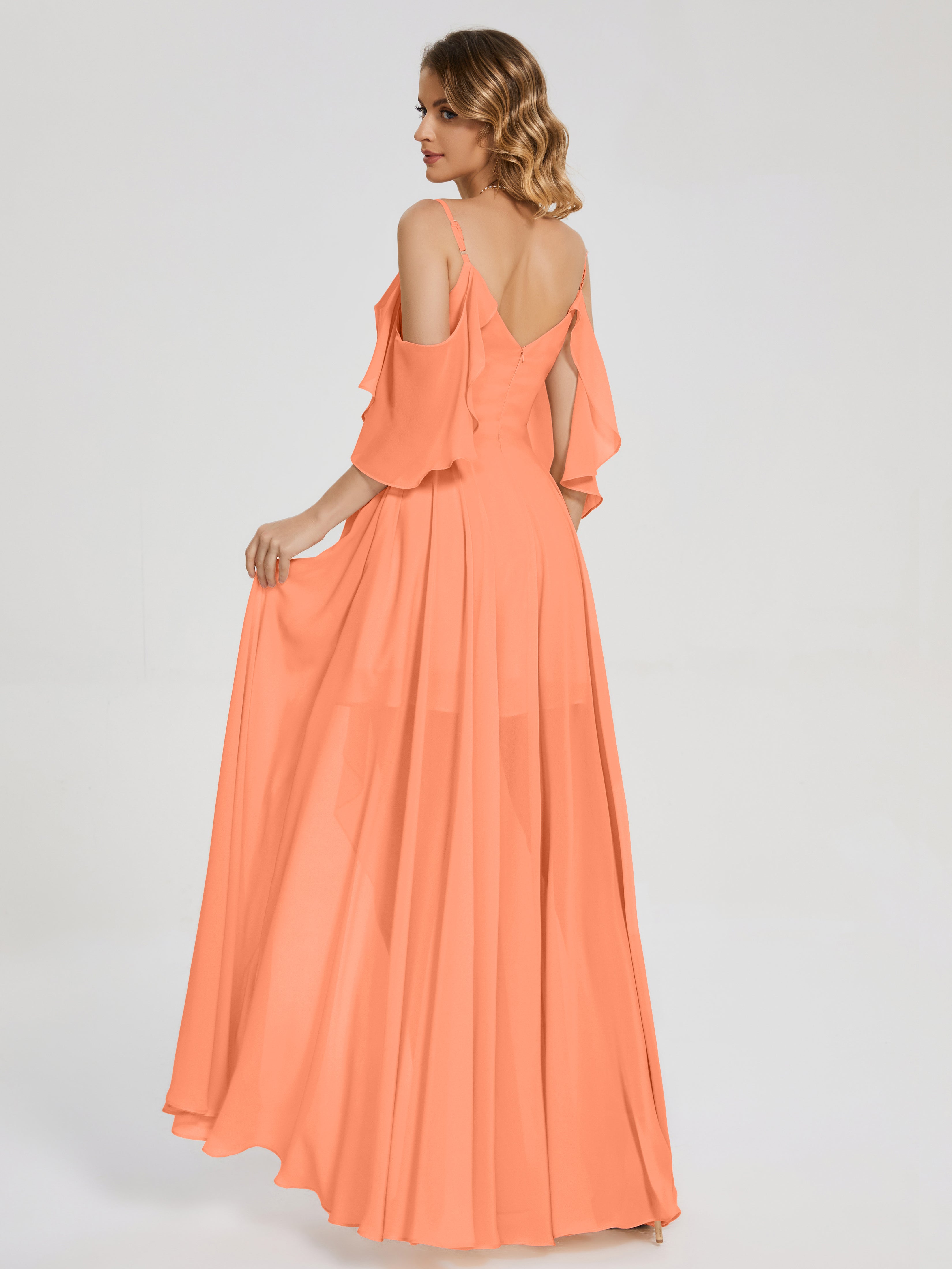 Robes De Demoiselle D'Honneur Papaye Asymétrique Hors-La-Épaule Mousseline Robes Demoiselle D'Honneur
