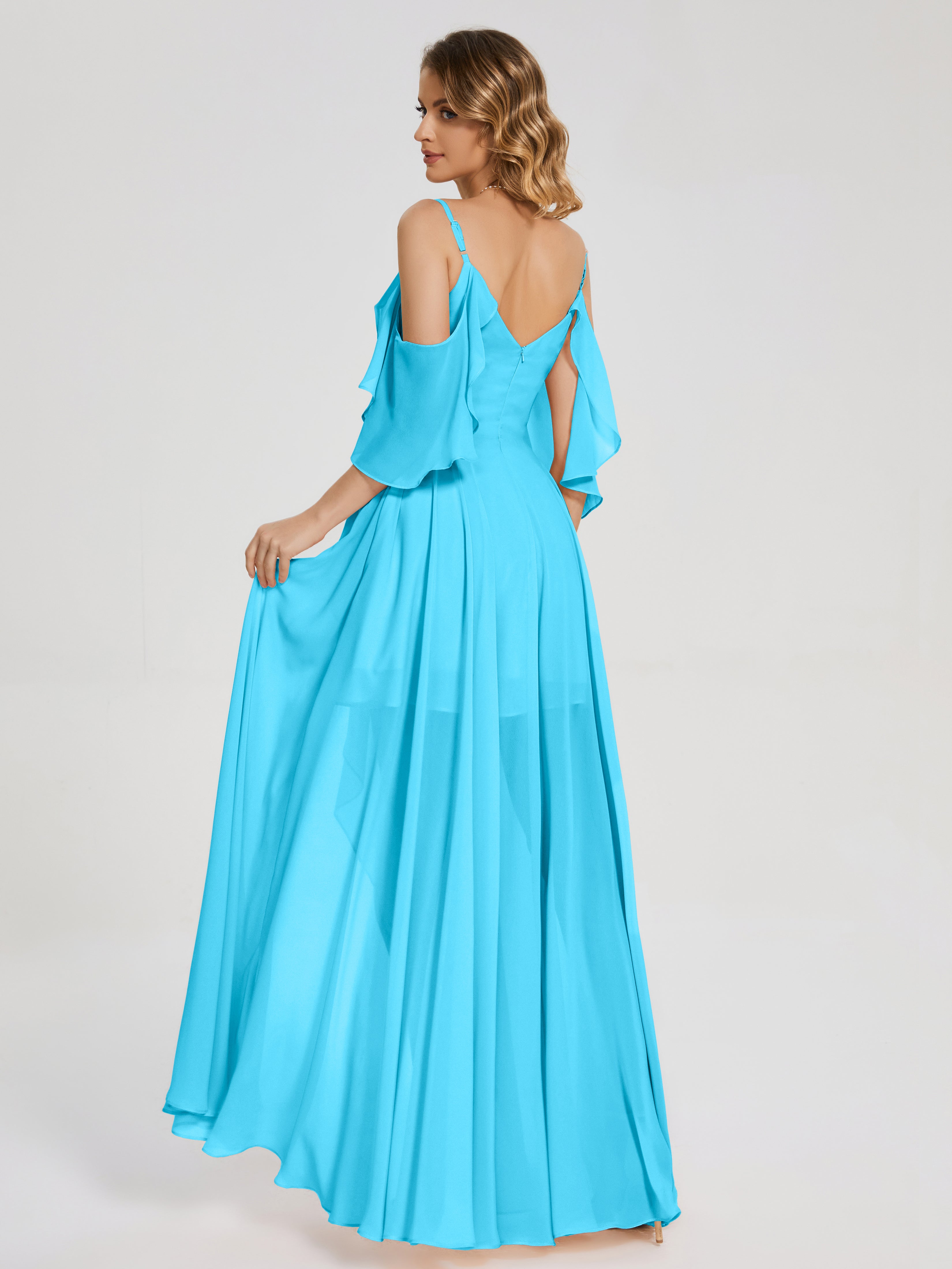 Robe De Demoiselle D'Honneur En Piscine Asymétrique Hors-La-Épaule Mousseline Robes Demoiselle D'Honneur