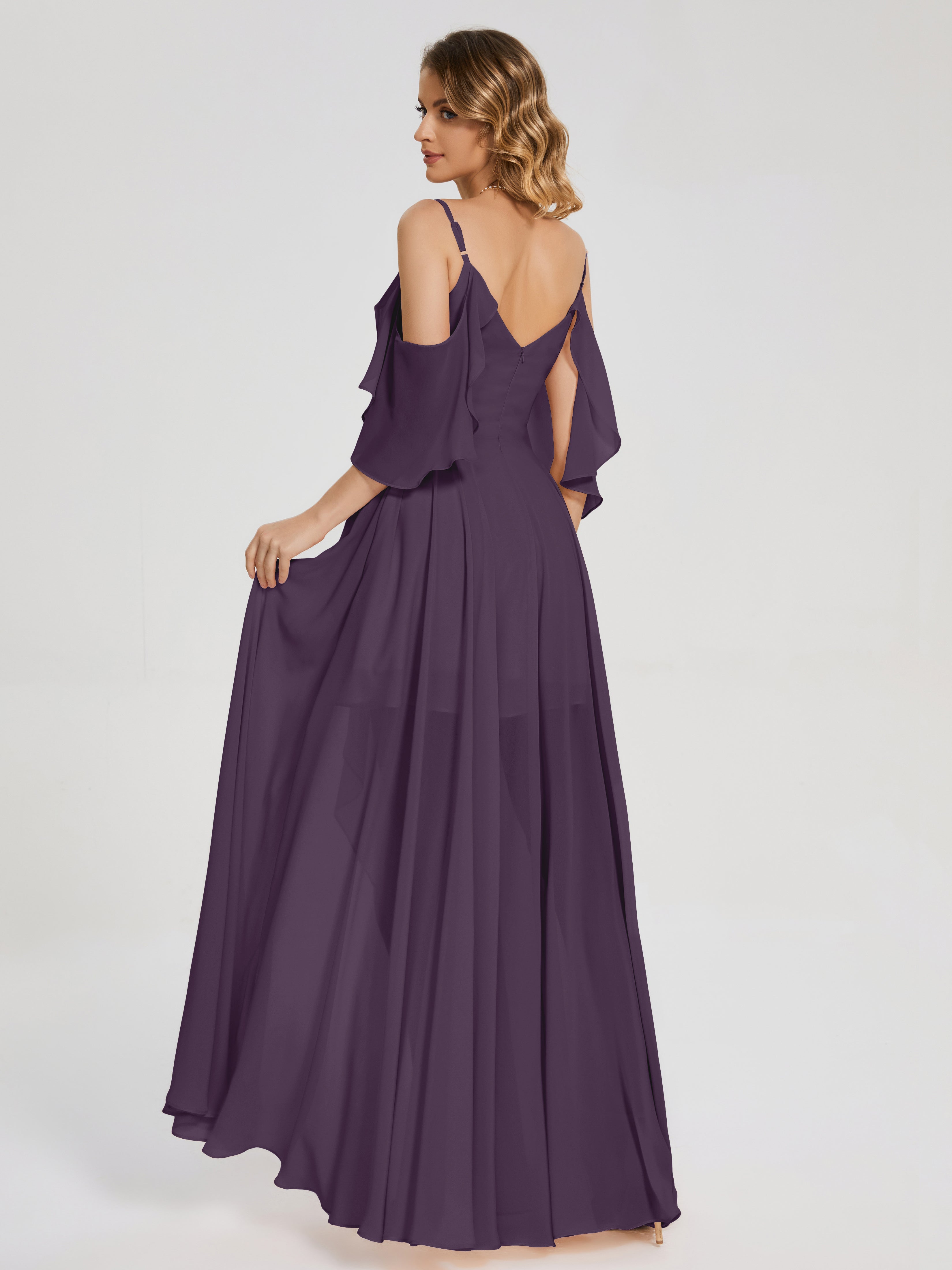 Robe De Demoiselle D'Honneur En Plum Asymétrique Hors-La-Épaule Mousseline Robes Demoiselle D'Honneur