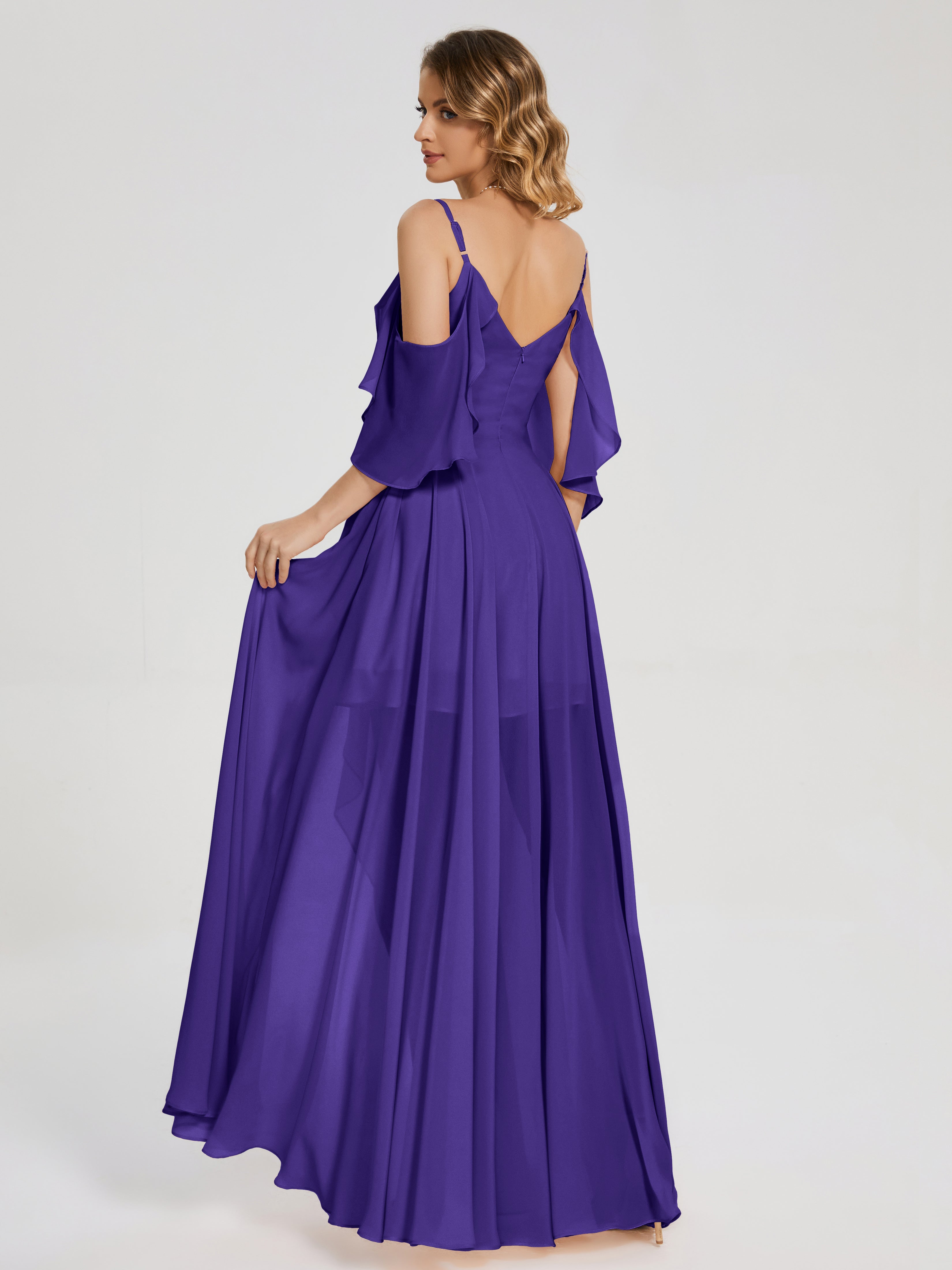 Robes De Demoiselle D'Honneur En Régence Asymétrique Hors-La-Épaule Mousseline Robes Demoiselle D'Honneur