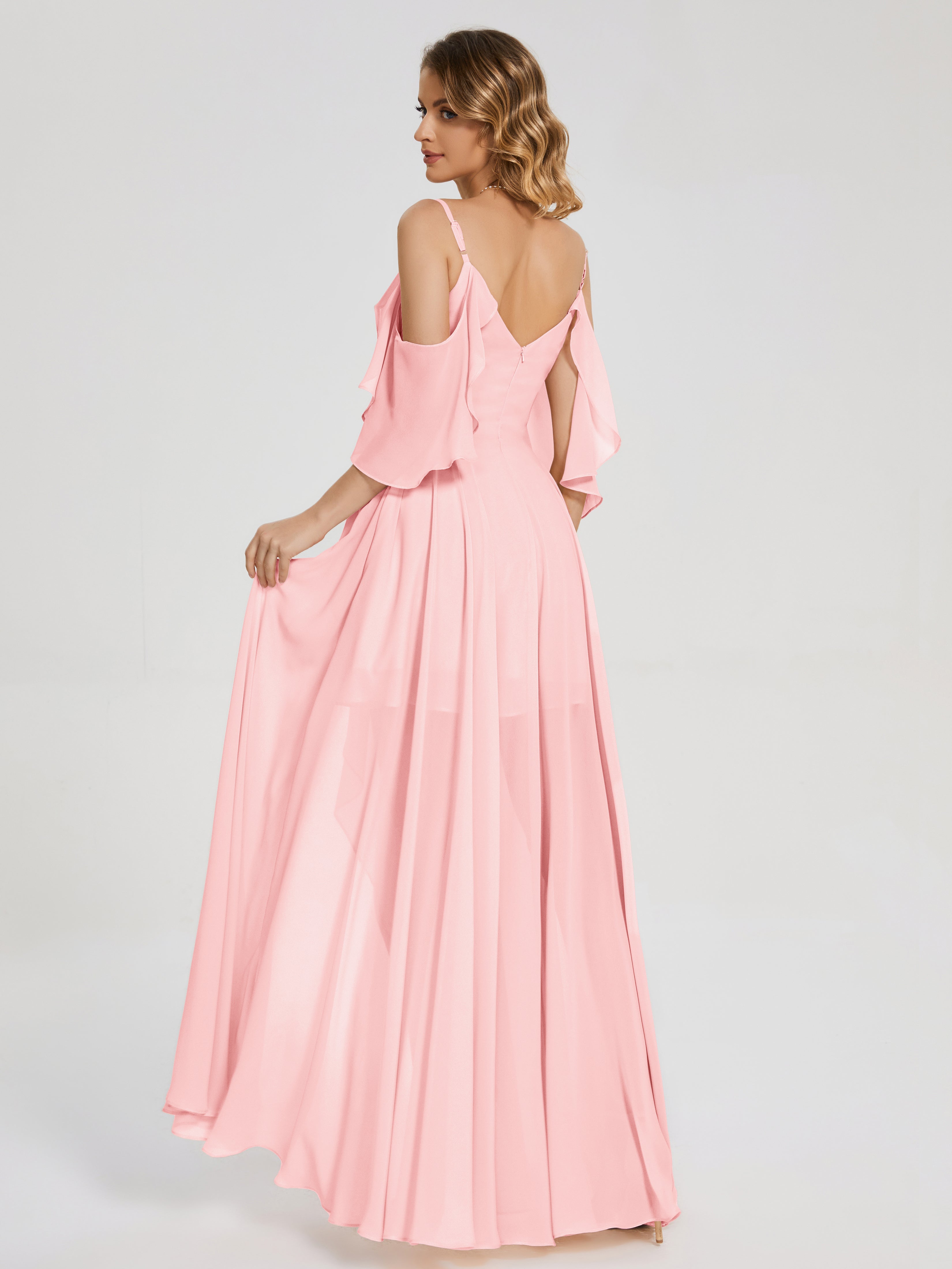 Robes De Demoiselle D'Honneur Rose Du Désert Asymétrique Hors-La-Épaule Mousseline Robes Demoiselle D'Honneur