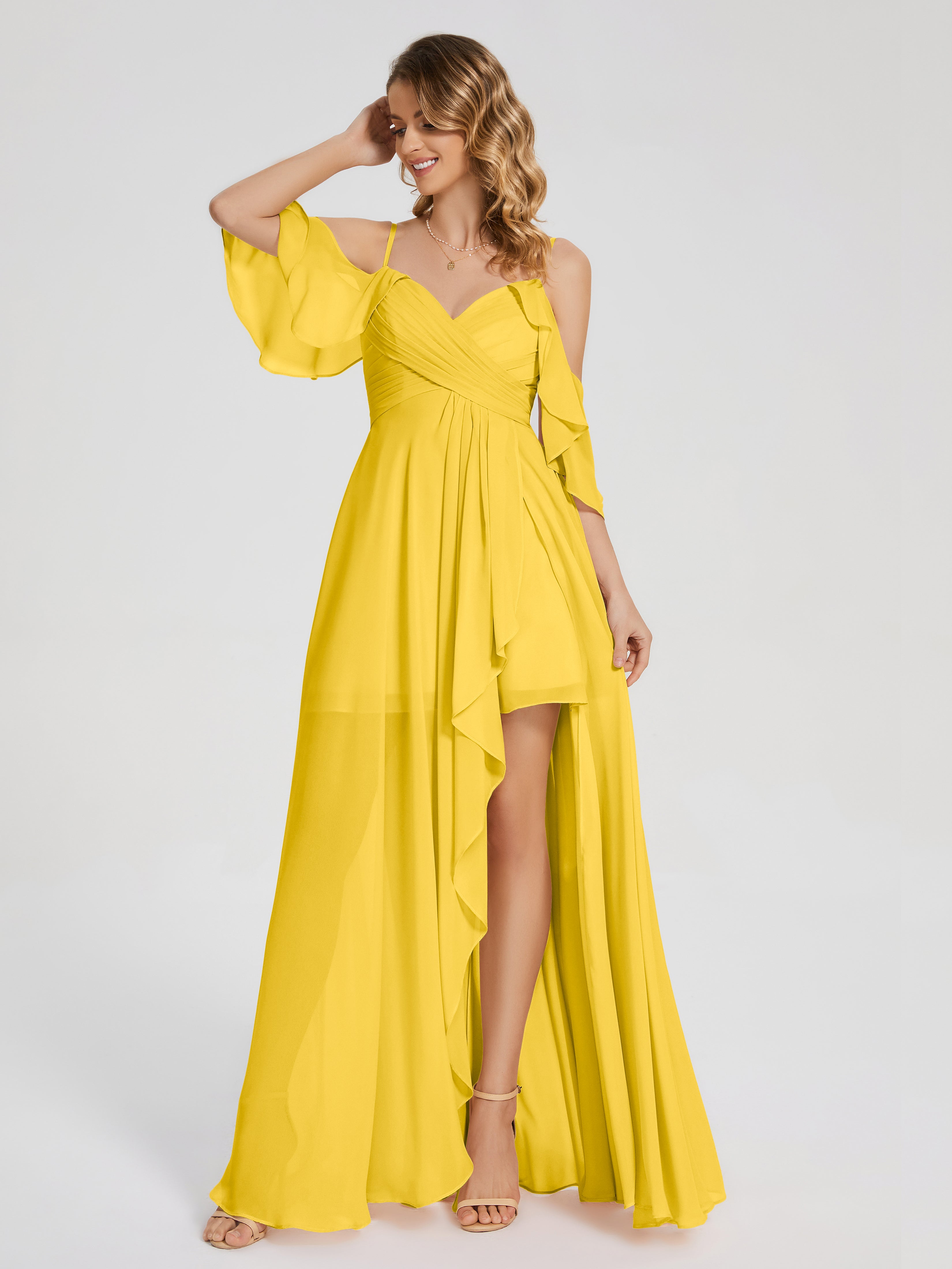 Robe De Demoiselle D'Honneur Souci Asymétrique Hors-La-Épaule Mousseline Robes Demoiselle D'Honneur