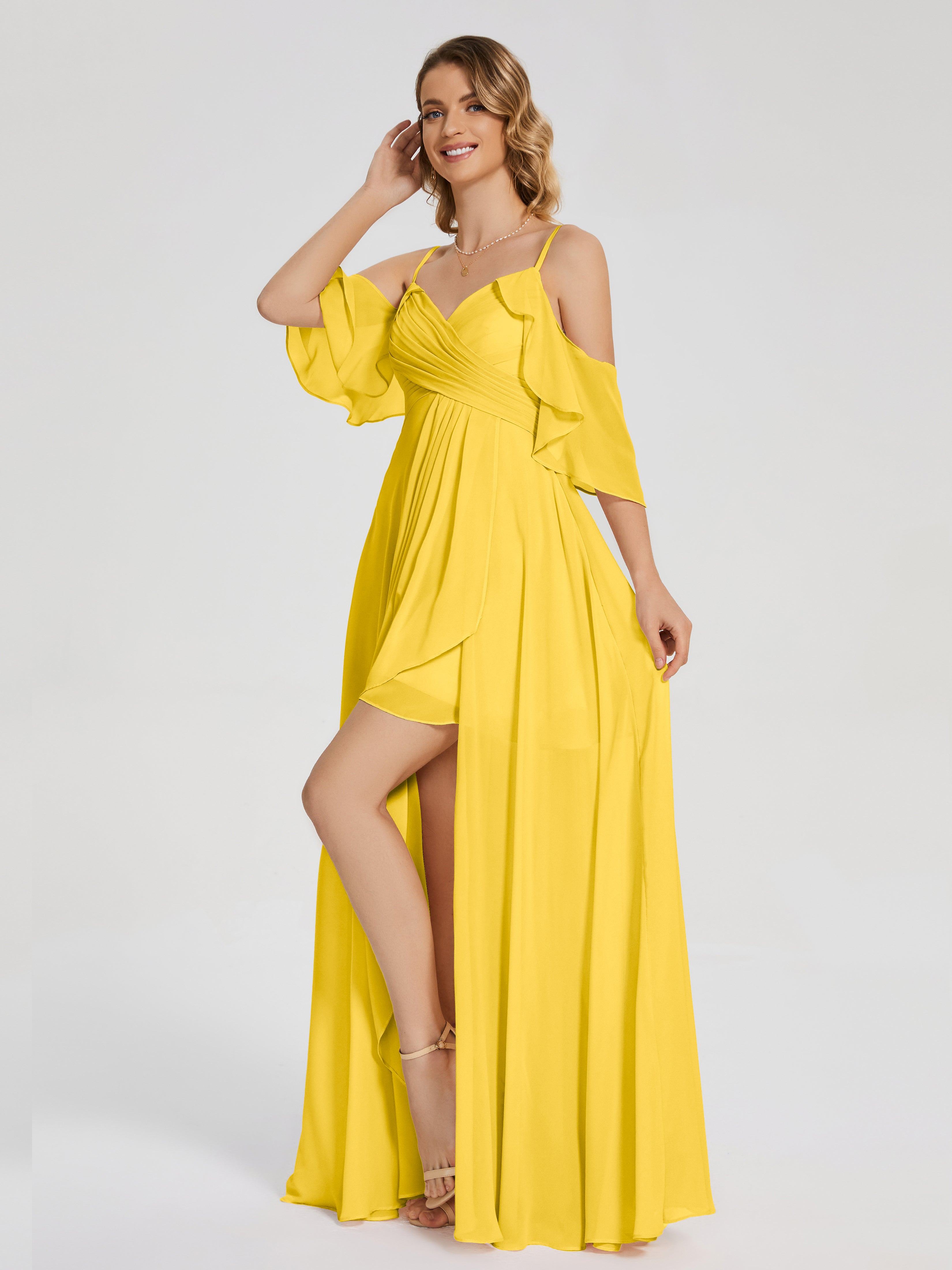 Robe De Demoiselle D'Honneur Souci Asymétrique Hors-La-Épaule Mousseline Robes Demoiselle D'Honneur