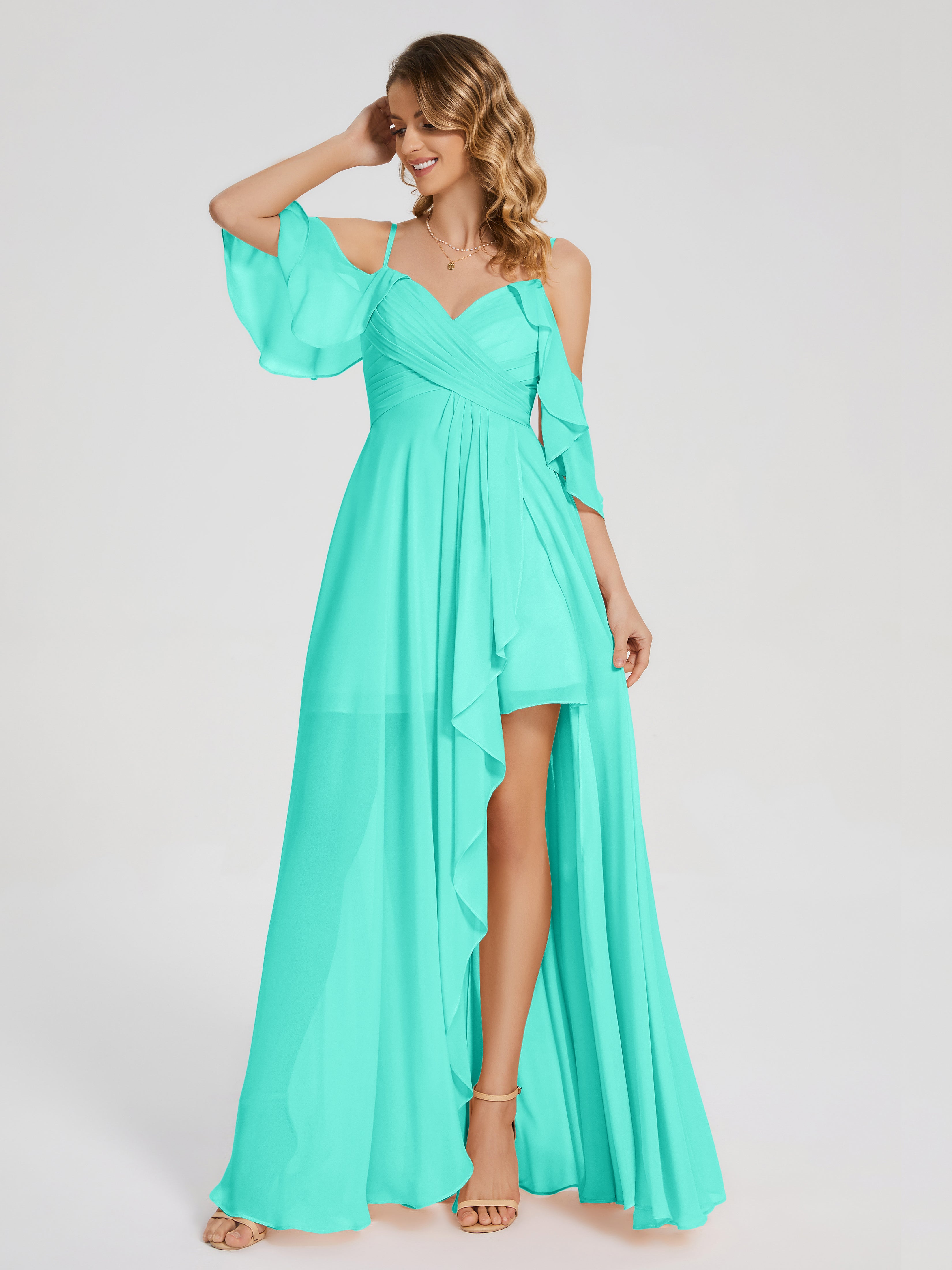 Robes De Demoiselle D'Honneur Spa Asymétrique Hors-La-Épaule Mousseline Robes Demoiselle D'Honneur