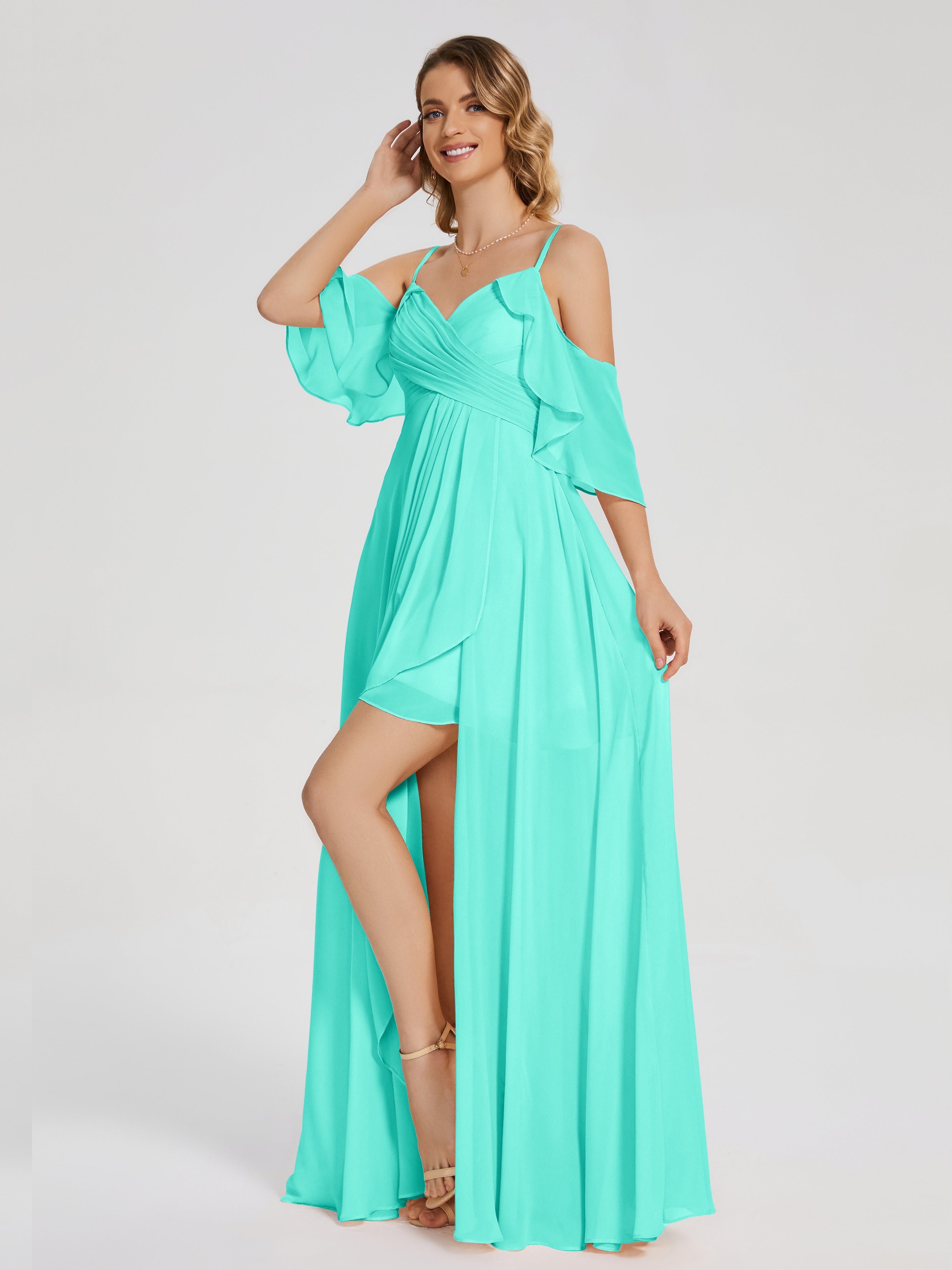 Robes De Demoiselle D'Honneur Spa Asymétrique Hors-La-Épaule Mousseline Robes Demoiselle D'Honneur