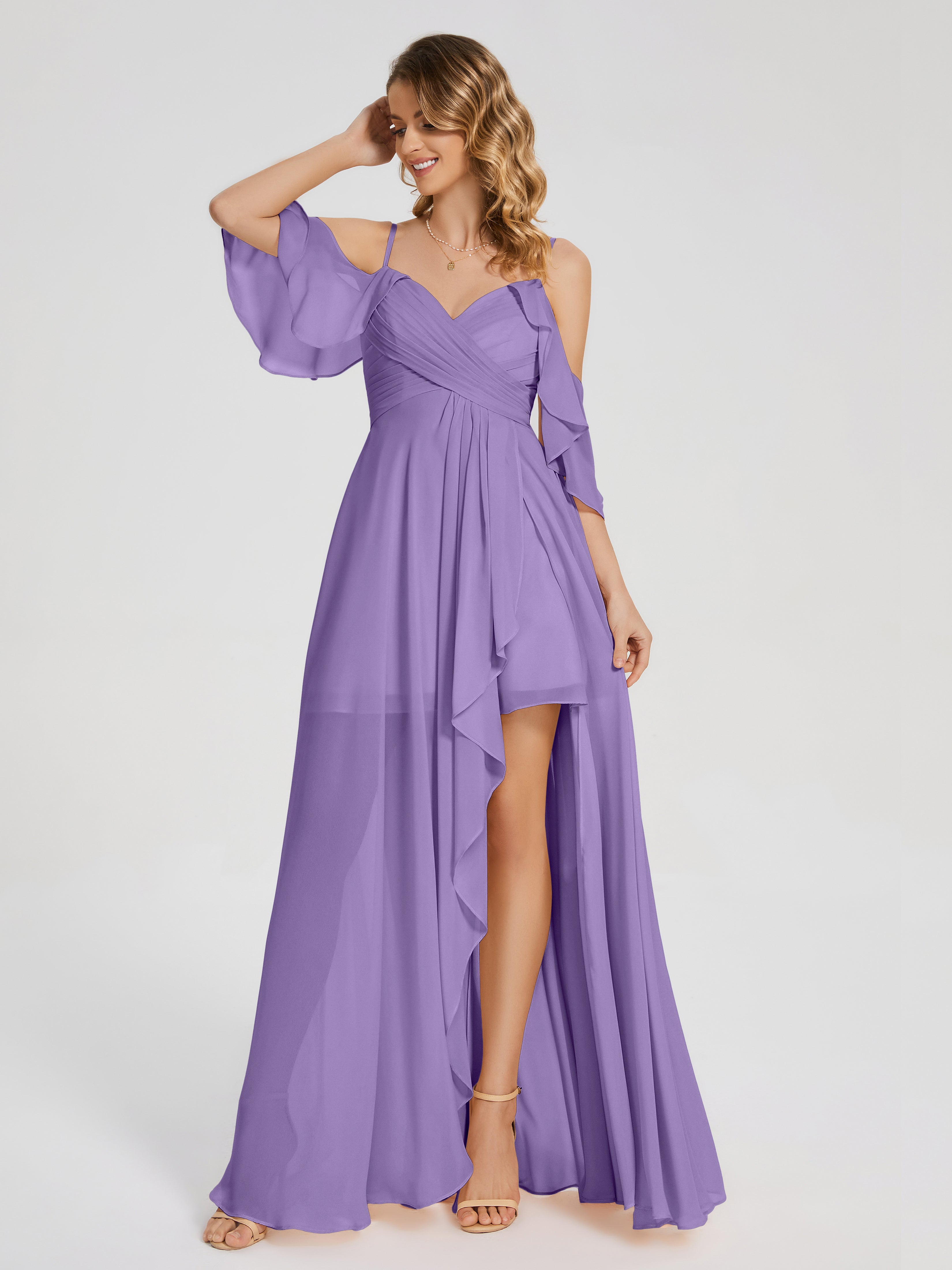 Robes De Demoiselle D'Honneur Tahiti Asymétrique Hors-La-Épaule Mousseline Robes Demoiselle D'Honneur