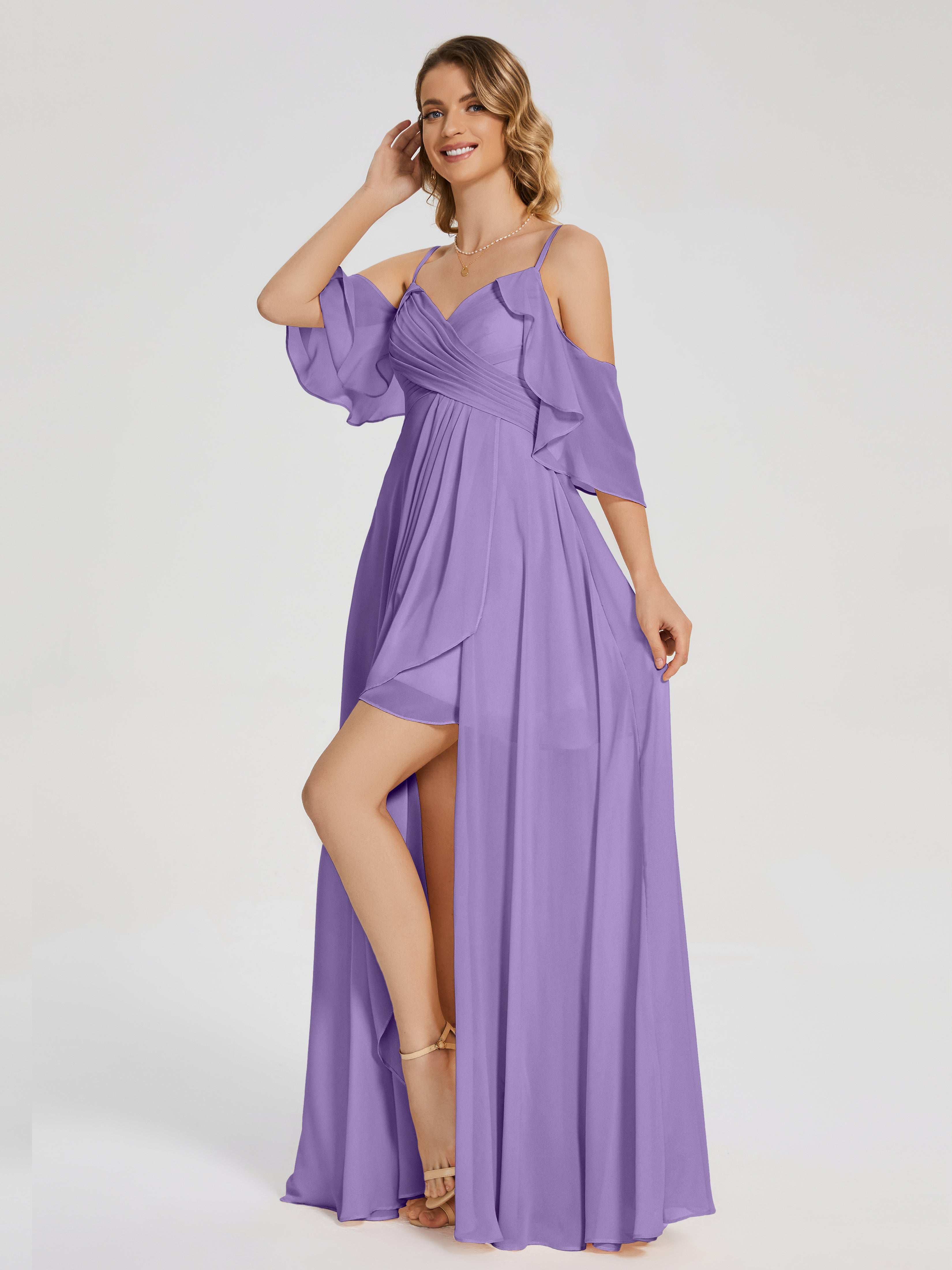 Robes De Demoiselle D'Honneur Tahiti Asymétrique Hors-La-Épaule Mousseline Robes Demoiselle D'Honneur