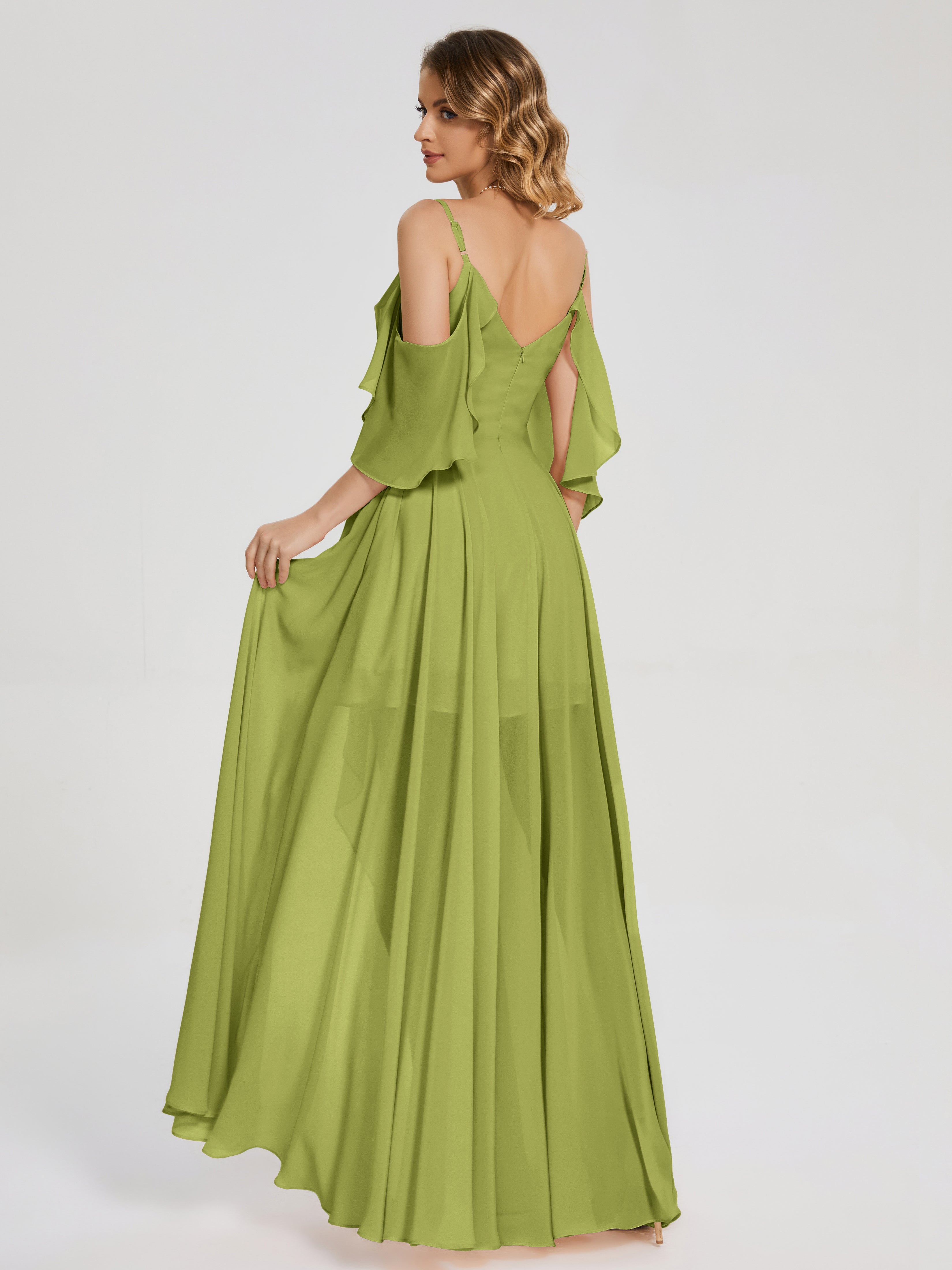 Robes De Demoiselle D'Honneur Trèfle Asymétrique Hors-La-Épaule Mousseline Robes Demoiselle D'Honneur
