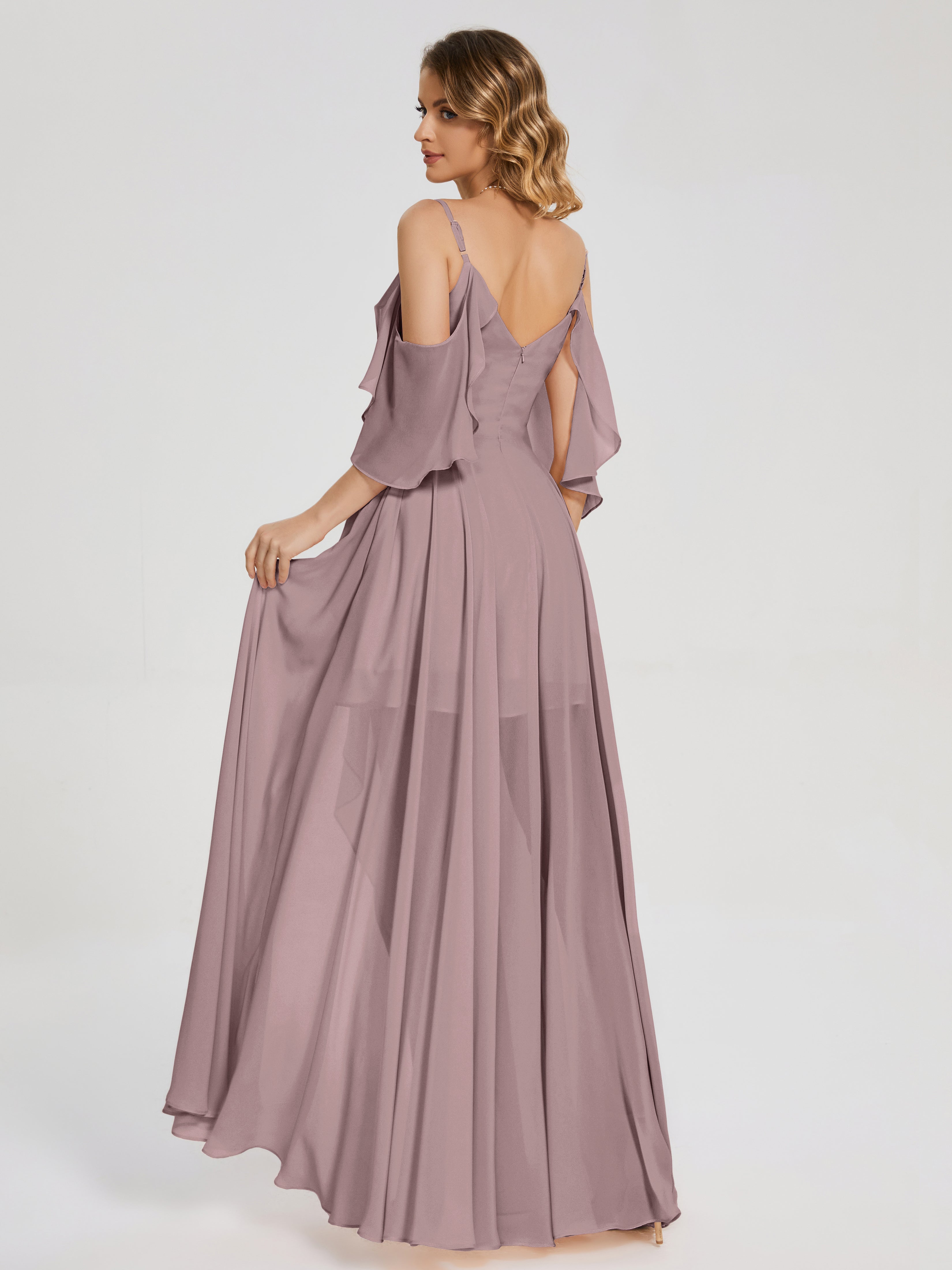 Robes De Demoiselle D'Honneur Vintage Mauve Asymétrique Hors-La-Épaule Mousseline Robes Demoiselle D'Honneur