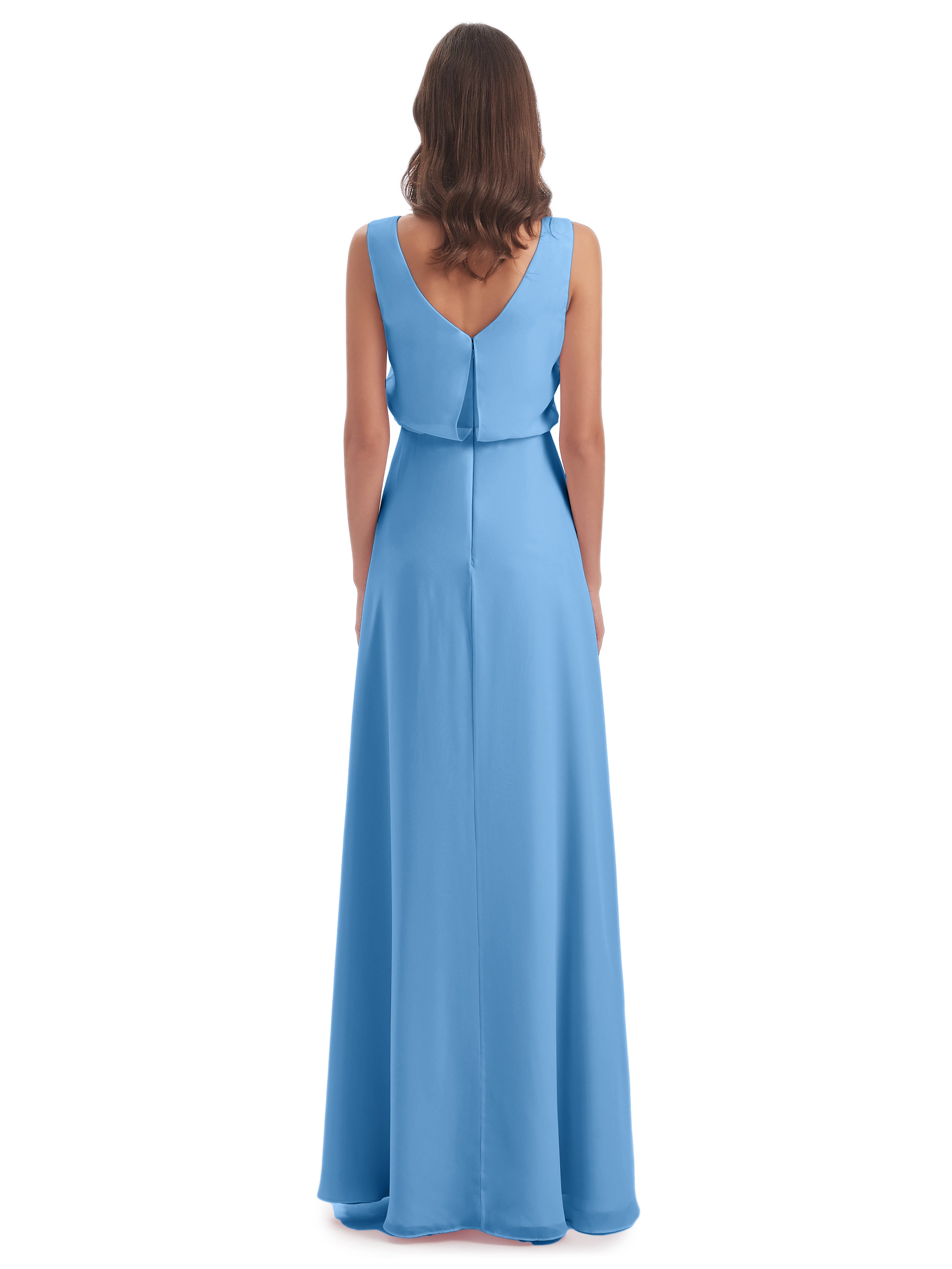 Robe De Demoiselle D Honneur Bleu Lilou Fourreau/Colonne Col Bénitier Robes Demoiselle D'Honneur