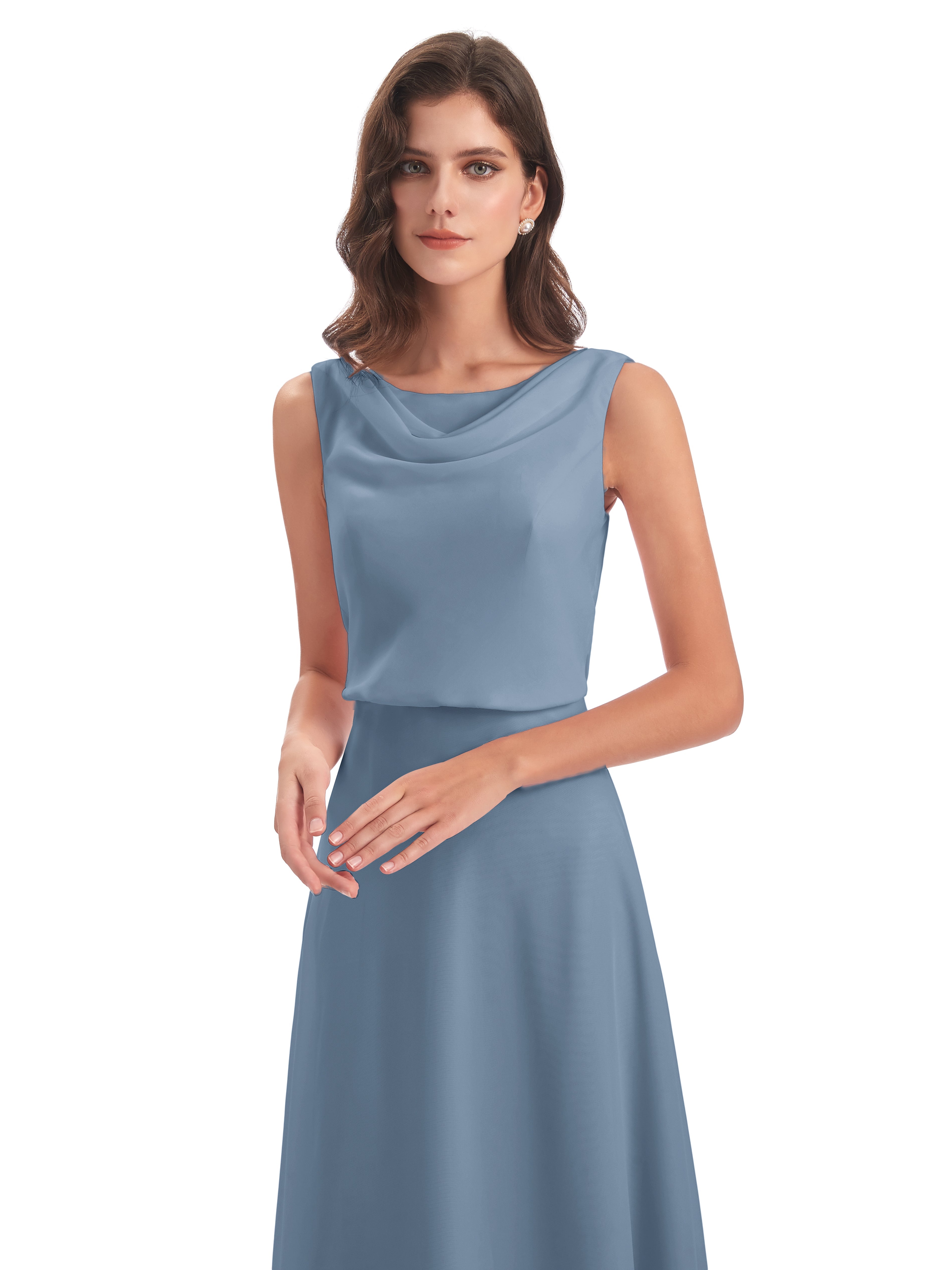 Robes De Demoiselle D'Honneur Bleu De Schiste Lilou Fourreau/Colonne Col Bénitier Robes Demoiselle D'Honneur