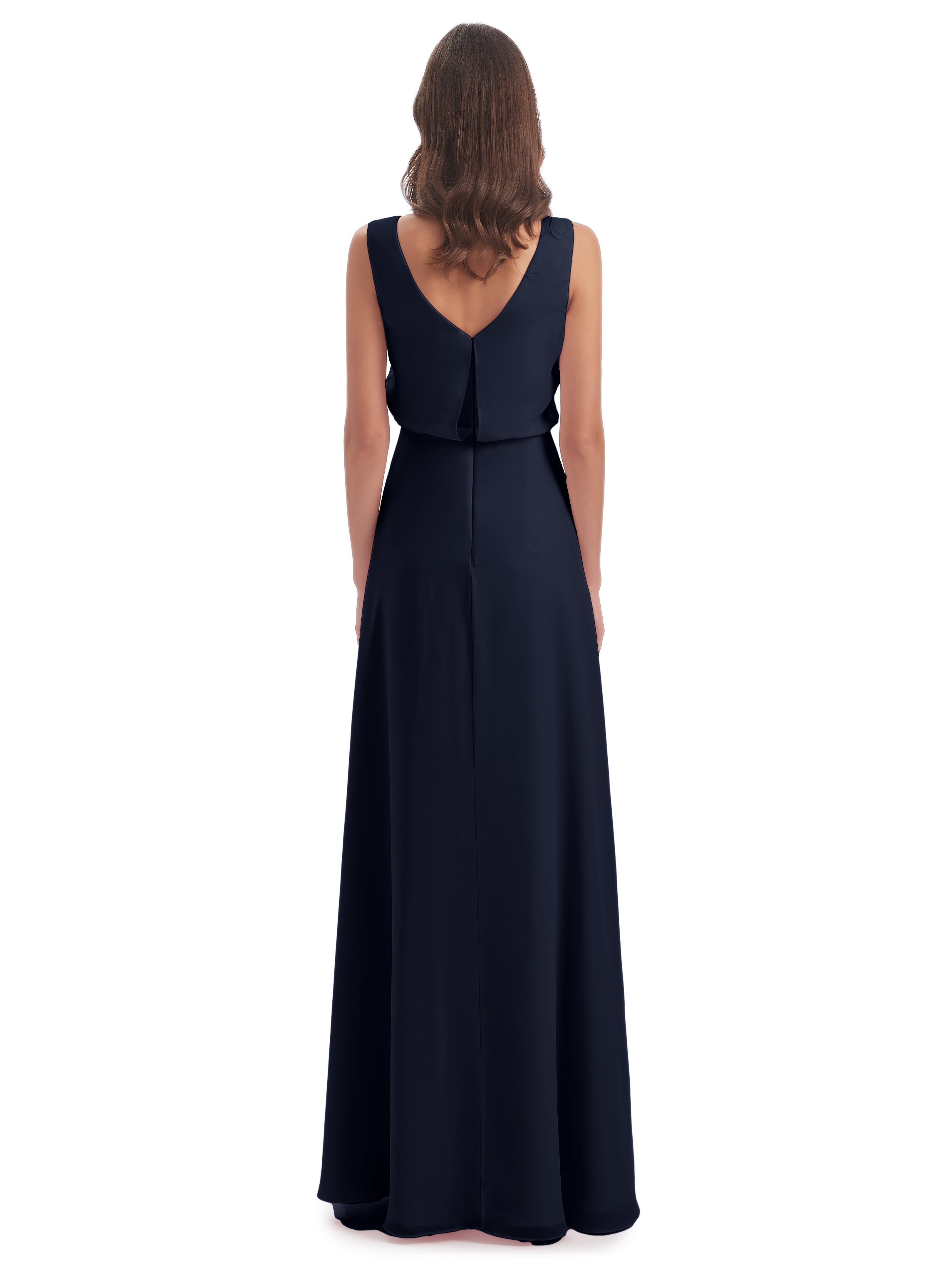 Robe Demoiselle D Honneur Bleu Marine Lilou Fourreau/Colonne Col Bénitier Robes Demoiselle D'Honneur