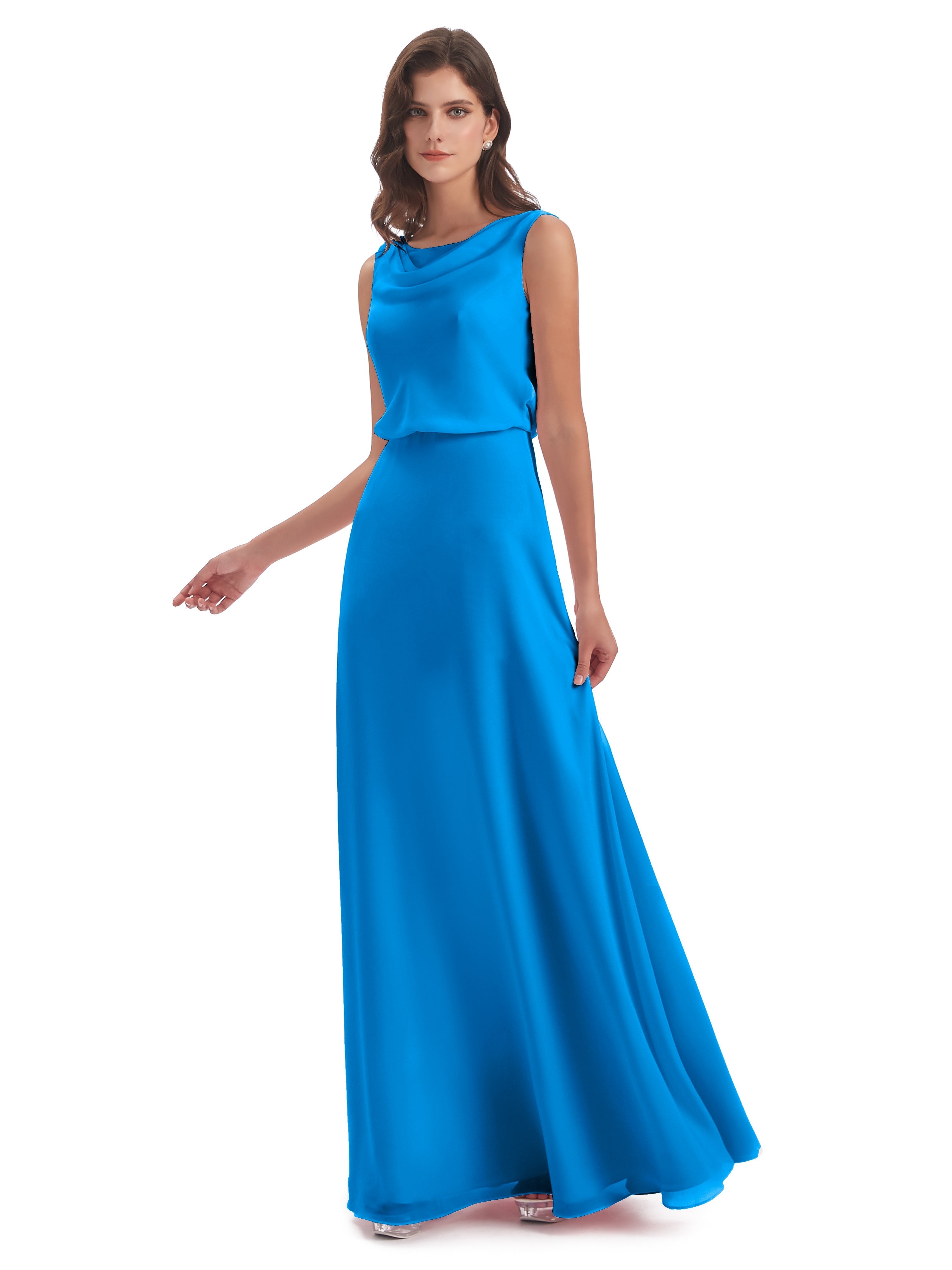 Robes De Demoiselle D'Honneur Bleu Océan Lilou Fourreau/Colonne Col Bénitier Robes Demoiselle D'Honneur