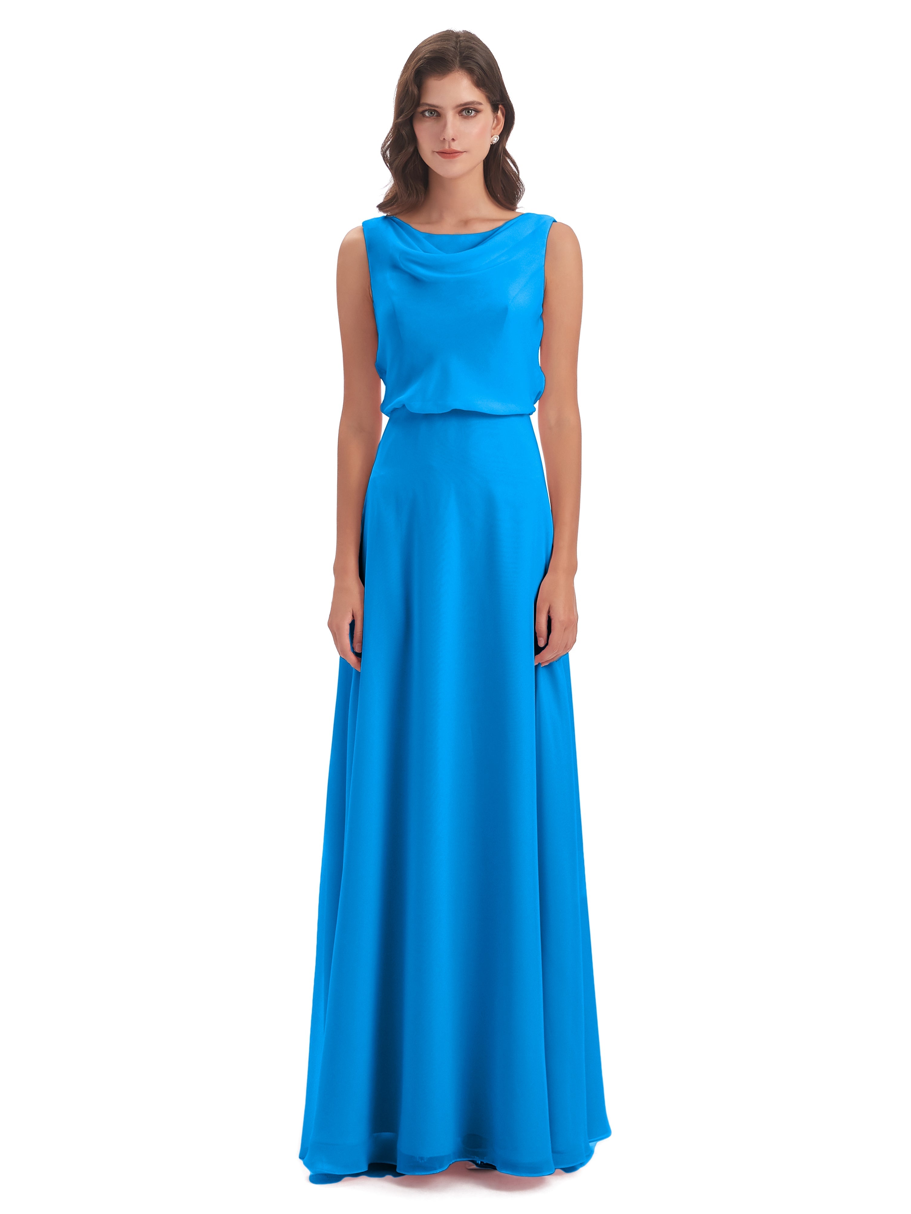 Robes De Demoiselle D'Honneur Bleu Océan Lilou Fourreau/Colonne Col Bénitier Robes Demoiselle D'Honneur