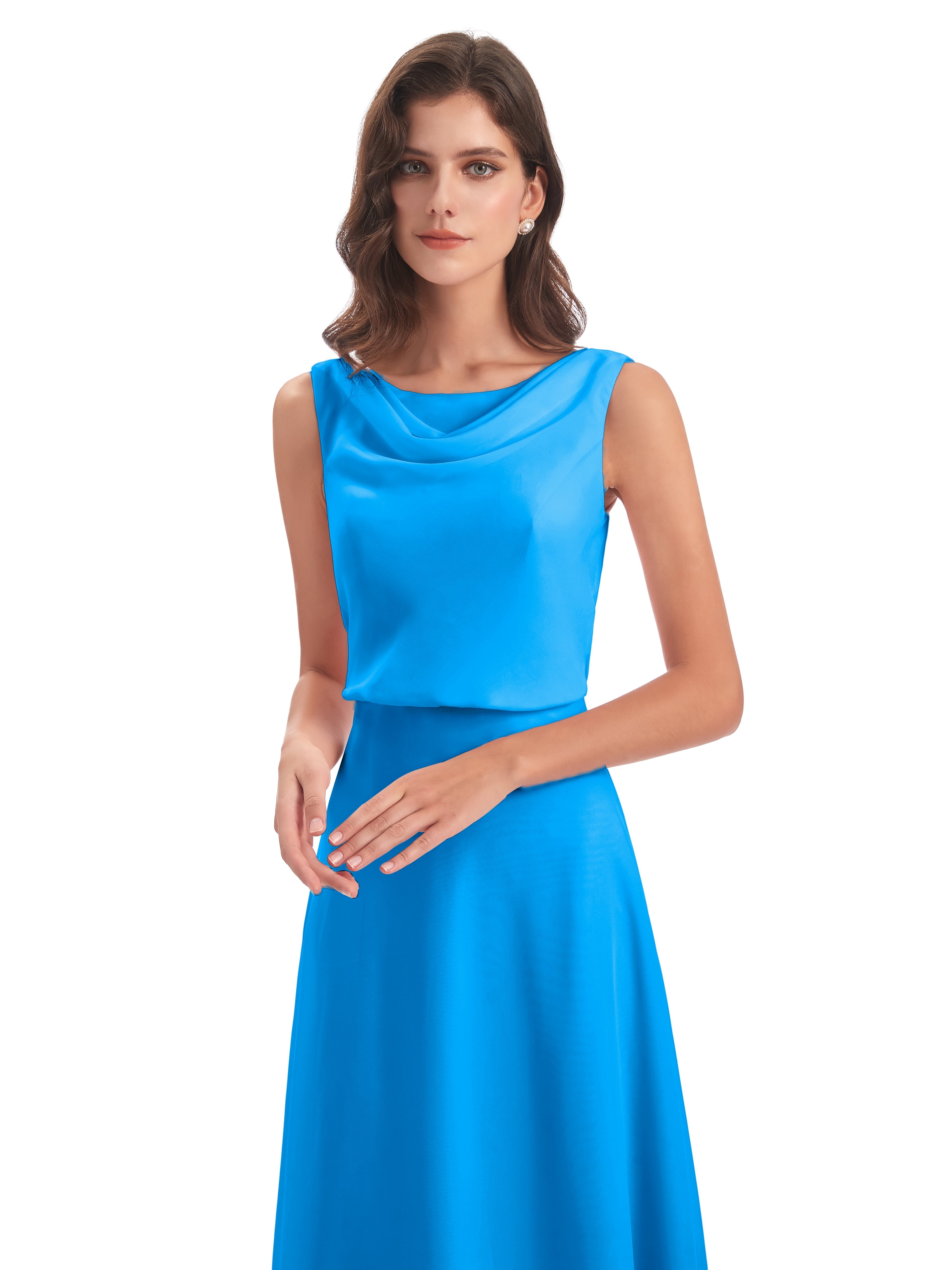 Robes De Demoiselle D'Honneur Bleu Océan Lilou Fourreau/Colonne Col Bénitier Robes Demoiselle D'Honneur