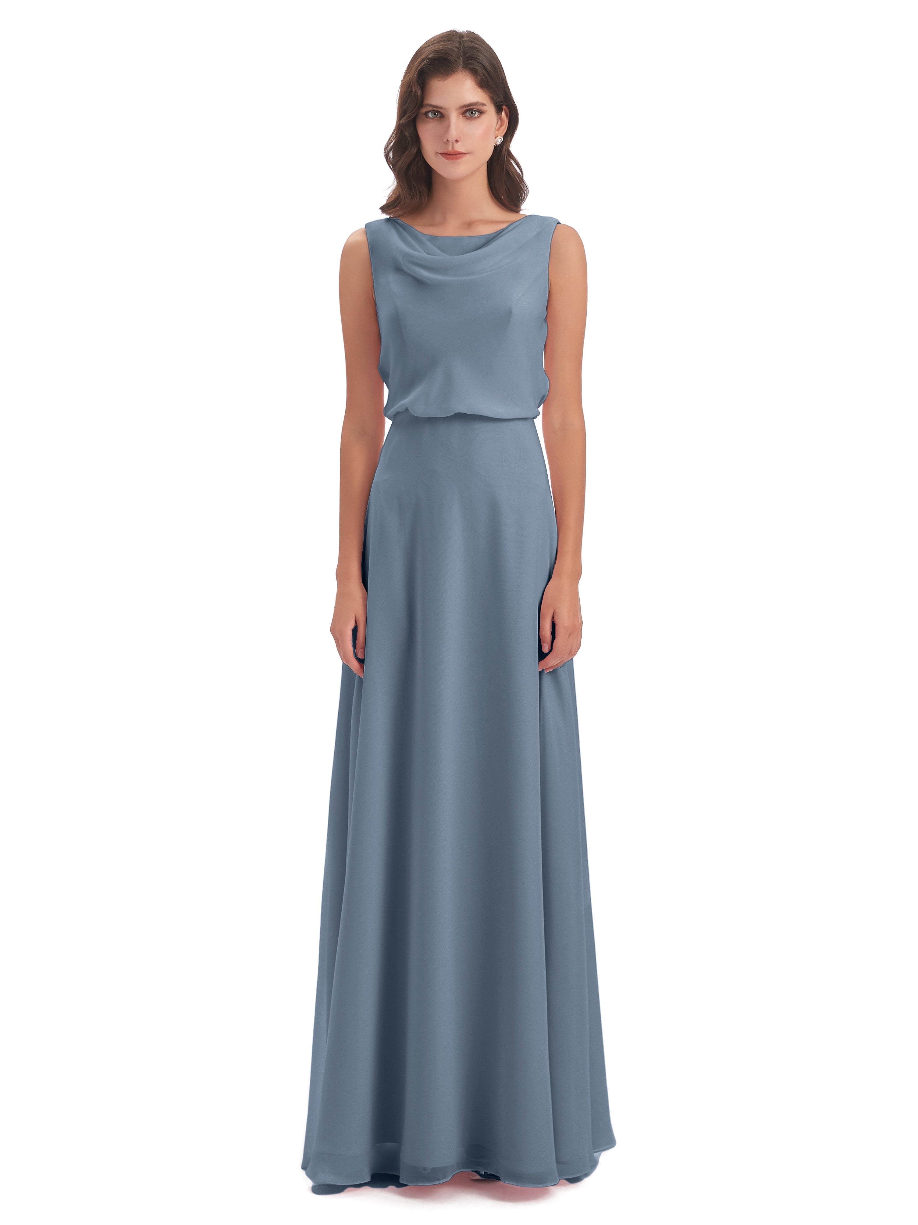 Robes De Demoiselle D'Honneur Bleu Poussiéreux Lilou Fourreau/Colonne Col Bénitier Robes Demoiselle D'Honneur
