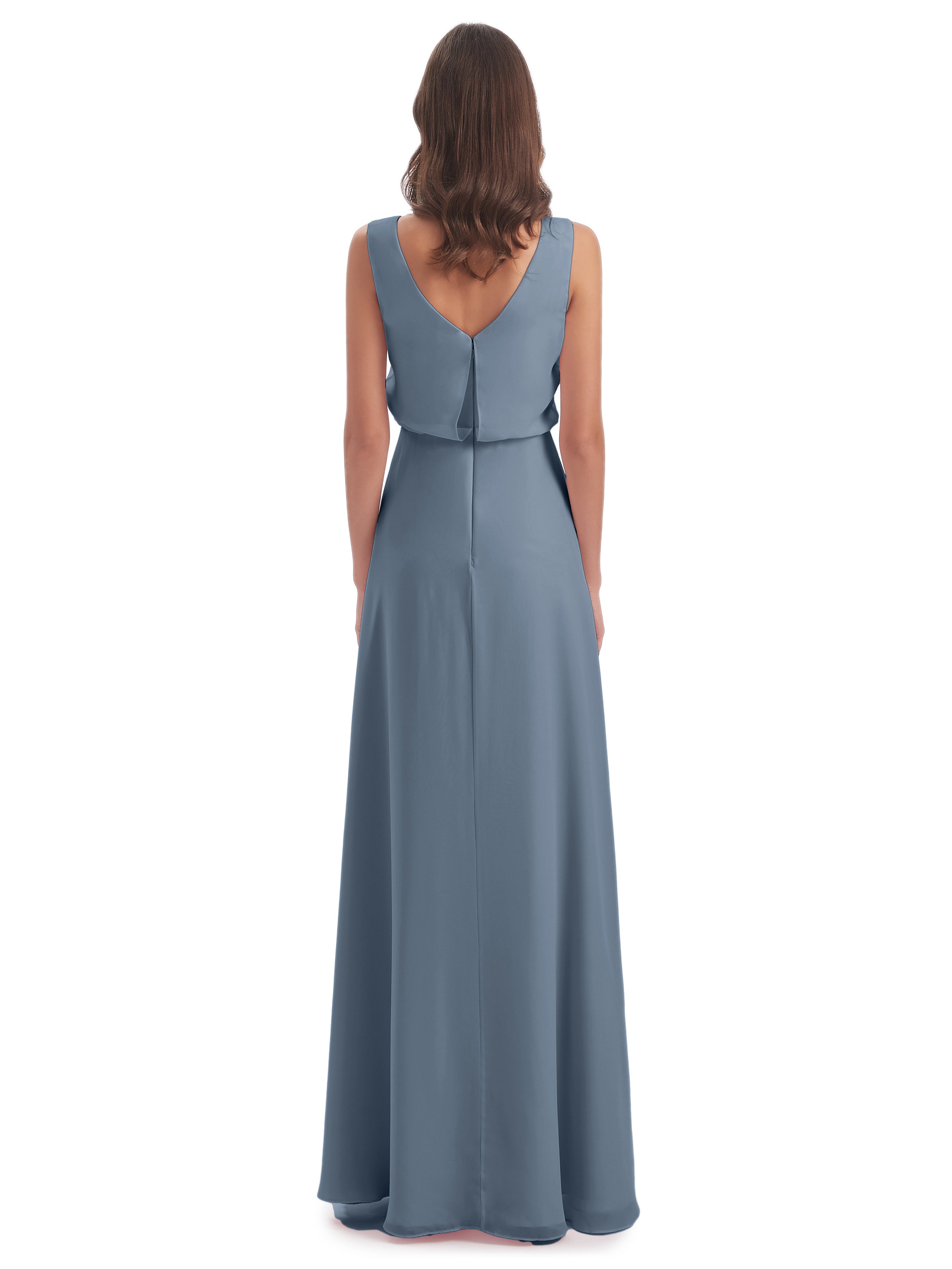 Robes De Demoiselle D'Honneur Bleu Poussiéreux Lilou Fourreau/Colonne Col Bénitier Robes Demoiselle D'Honneur