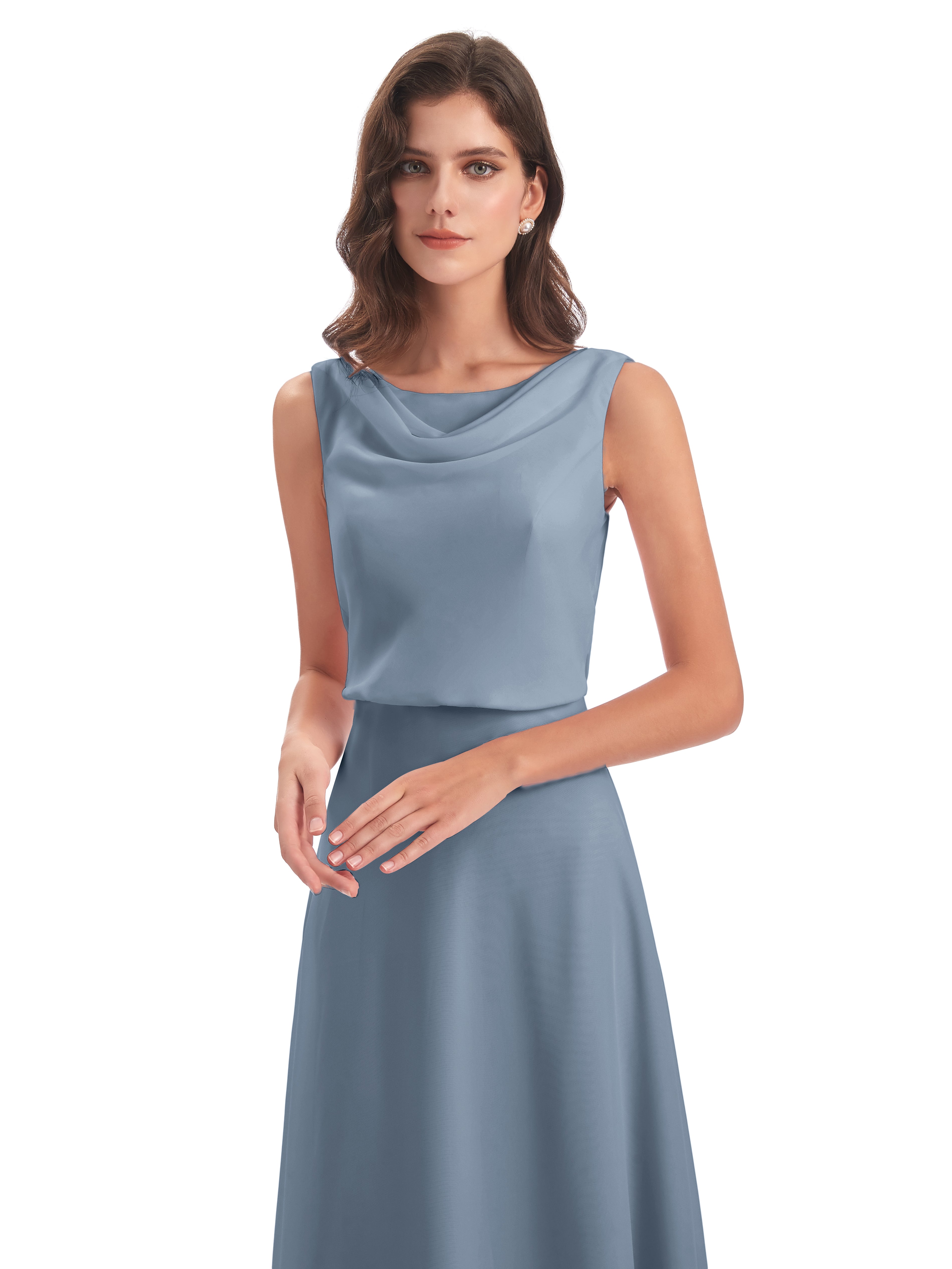 Robes De Demoiselle D'Honneur Bleu Poussiéreux Lilou Fourreau/Colonne Col Bénitier Robes Demoiselle D'Honneur