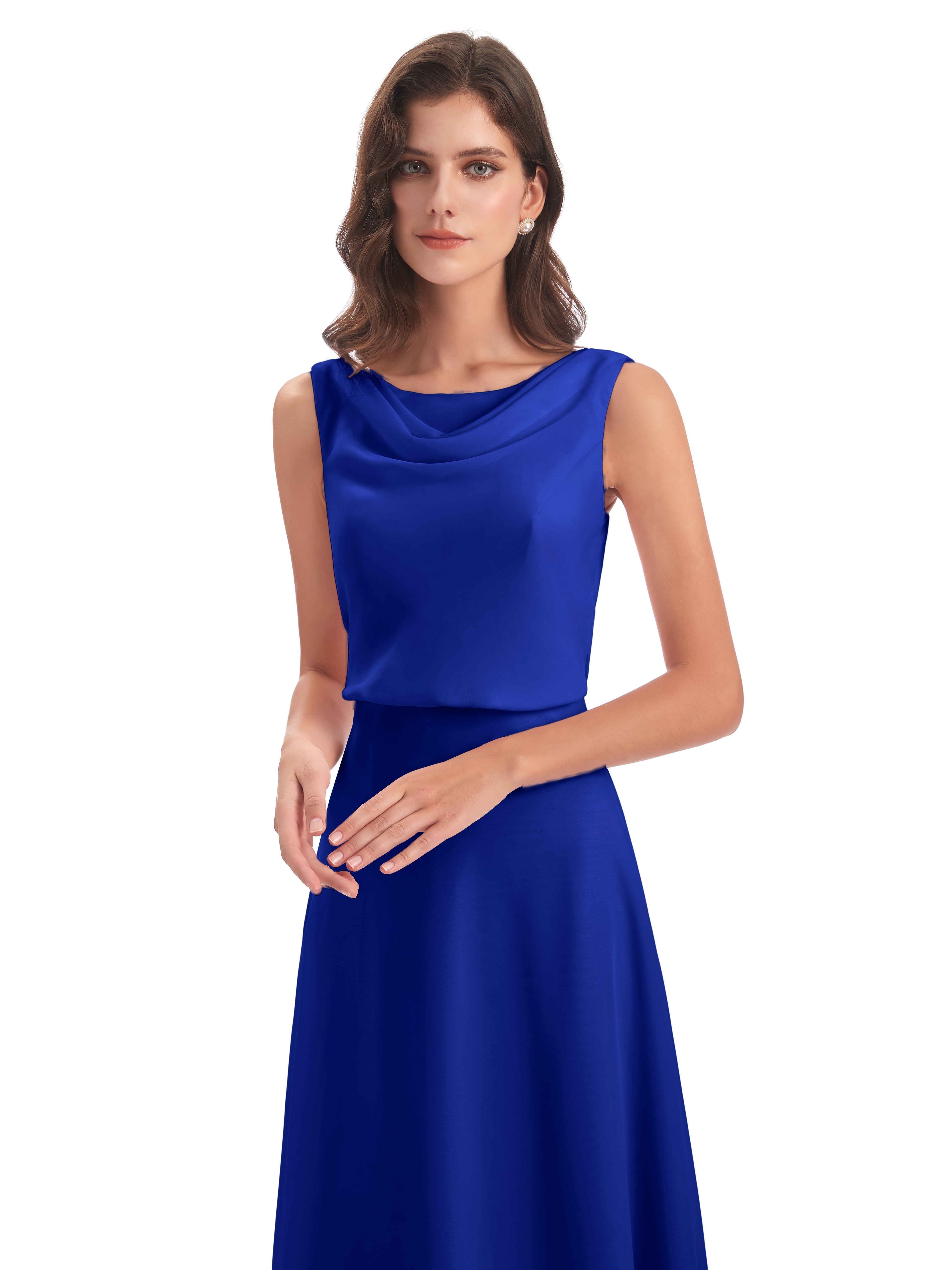 Robe Demoiselle D Honneur Bleue Roi Lilou Fourreau/Colonne Col Bénitier Robes Demoiselle D'Honneur