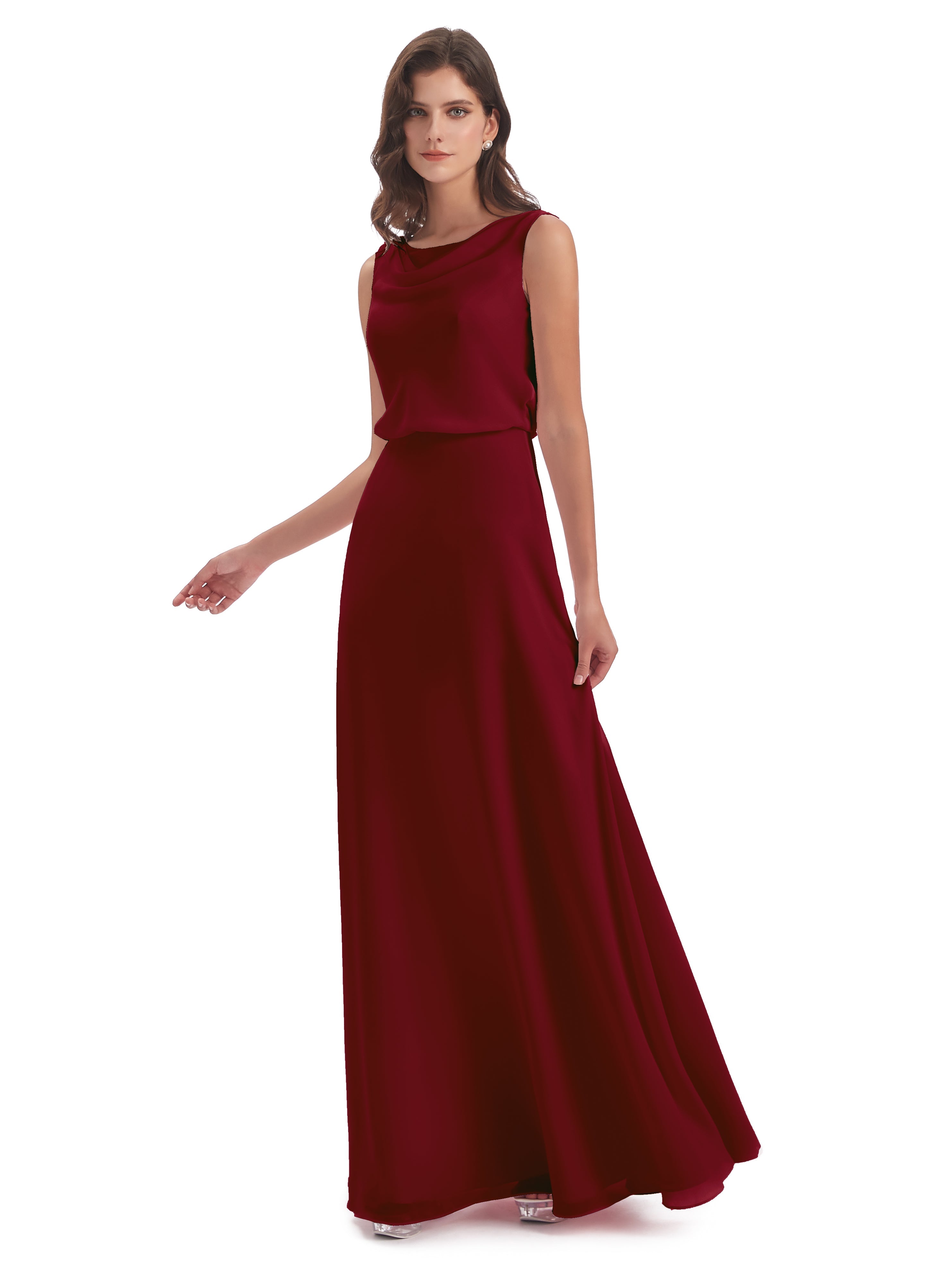 Robe Demoiselle D Honneur Rouge Bordeaux Lilou Fourreau/Colonne Col Bénitier Robes Demoiselle D'Honneur