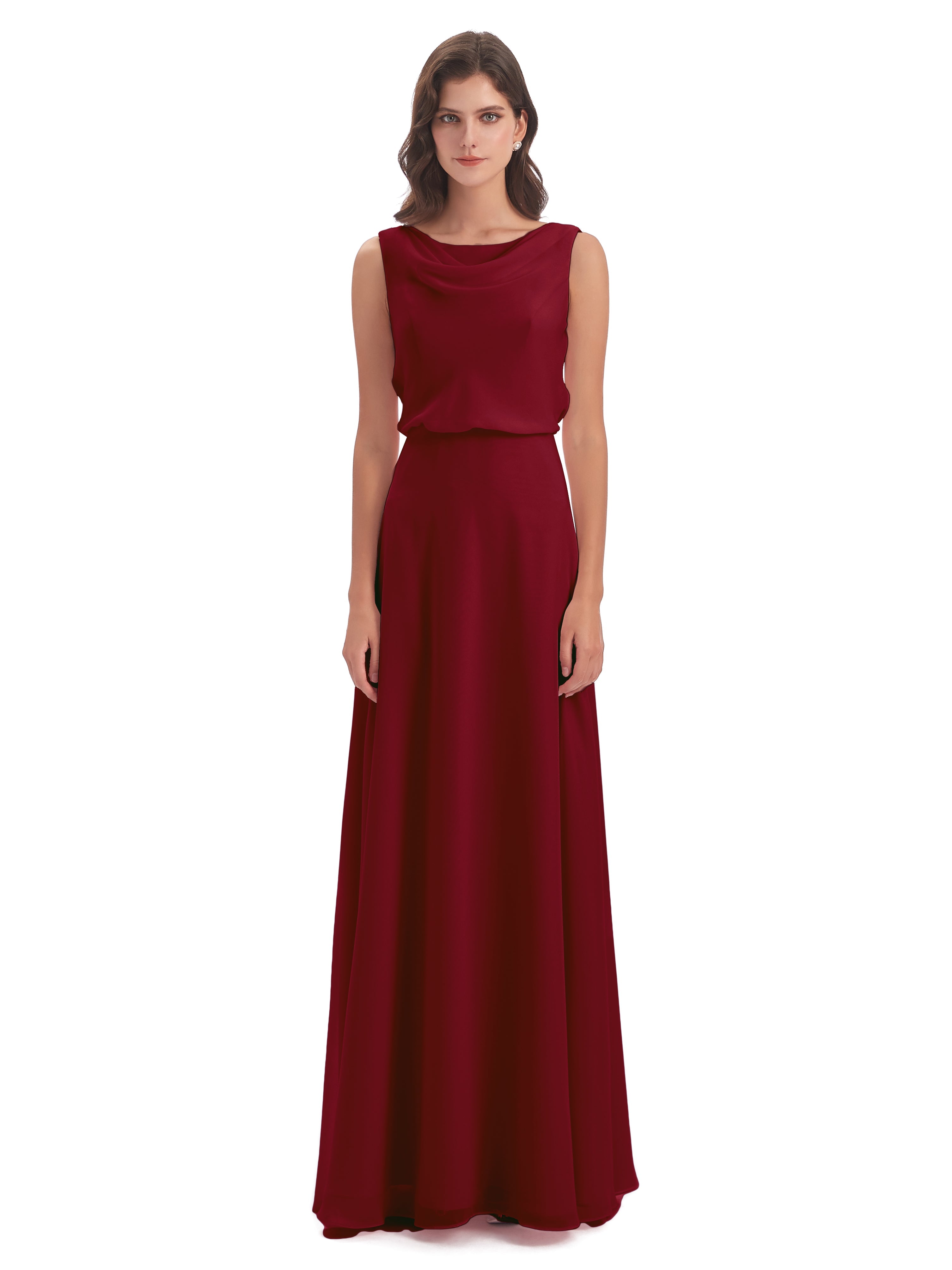 Robe Demoiselle D Honneur Rouge Bordeaux Lilou Fourreau/Colonne Col Bénitier Robes Demoiselle D'Honneur