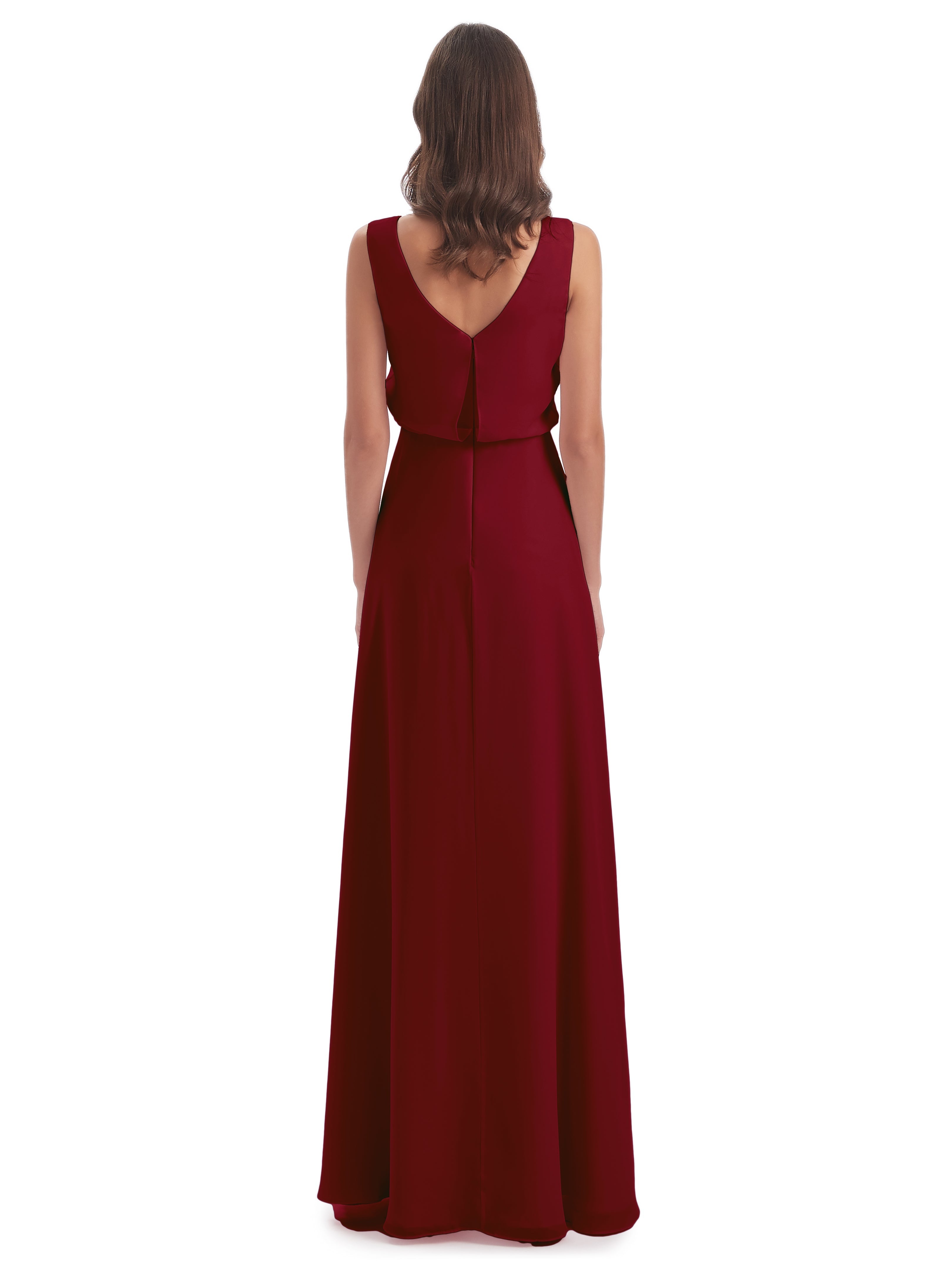 Robe Demoiselle D Honneur Rouge Bordeaux Lilou Fourreau/Colonne Col Bénitier Robes Demoiselle D'Honneur