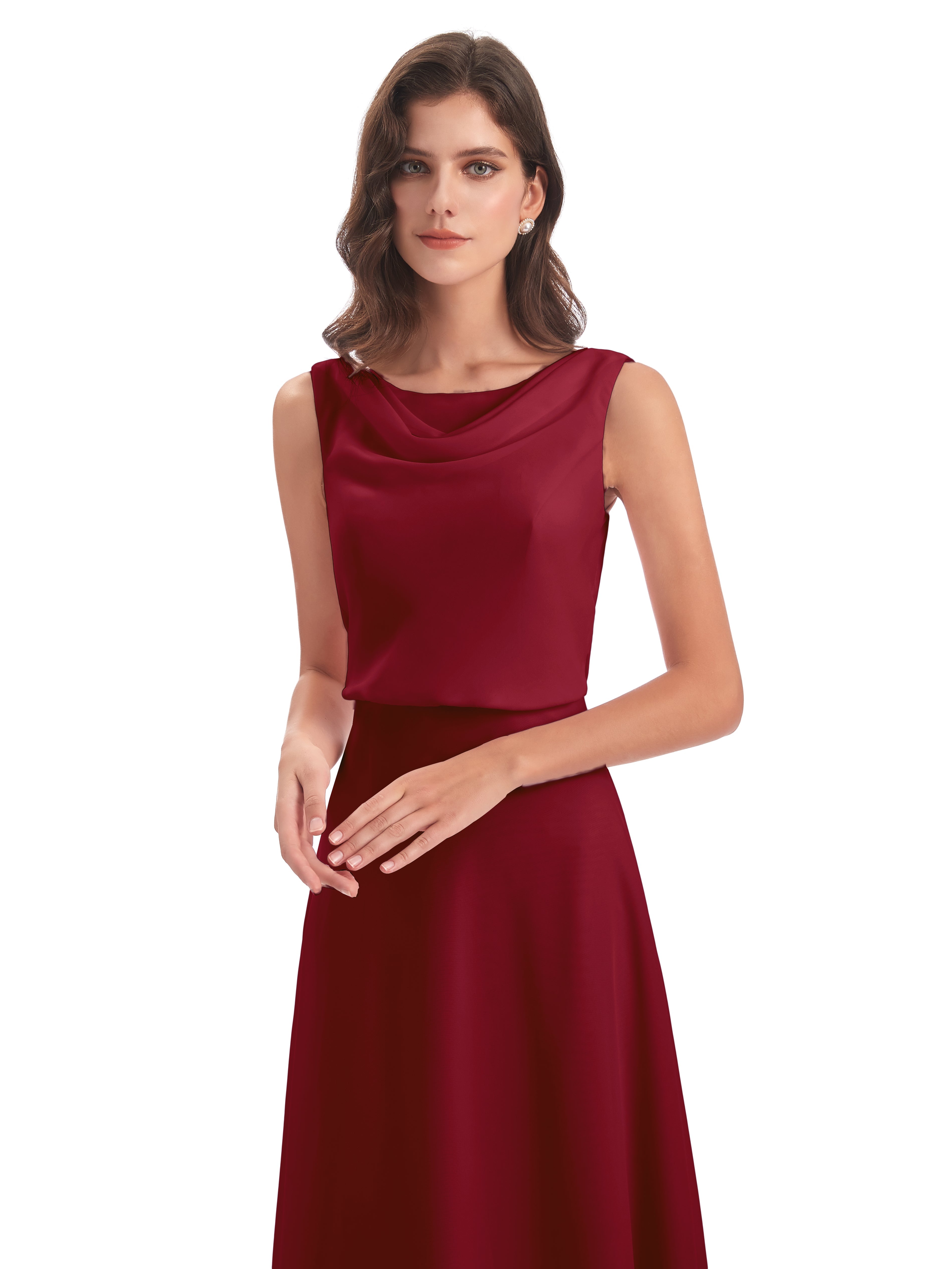 Robe Demoiselle D Honneur Rouge Bordeaux Lilou Fourreau/Colonne Col Bénitier Robes Demoiselle D'Honneur