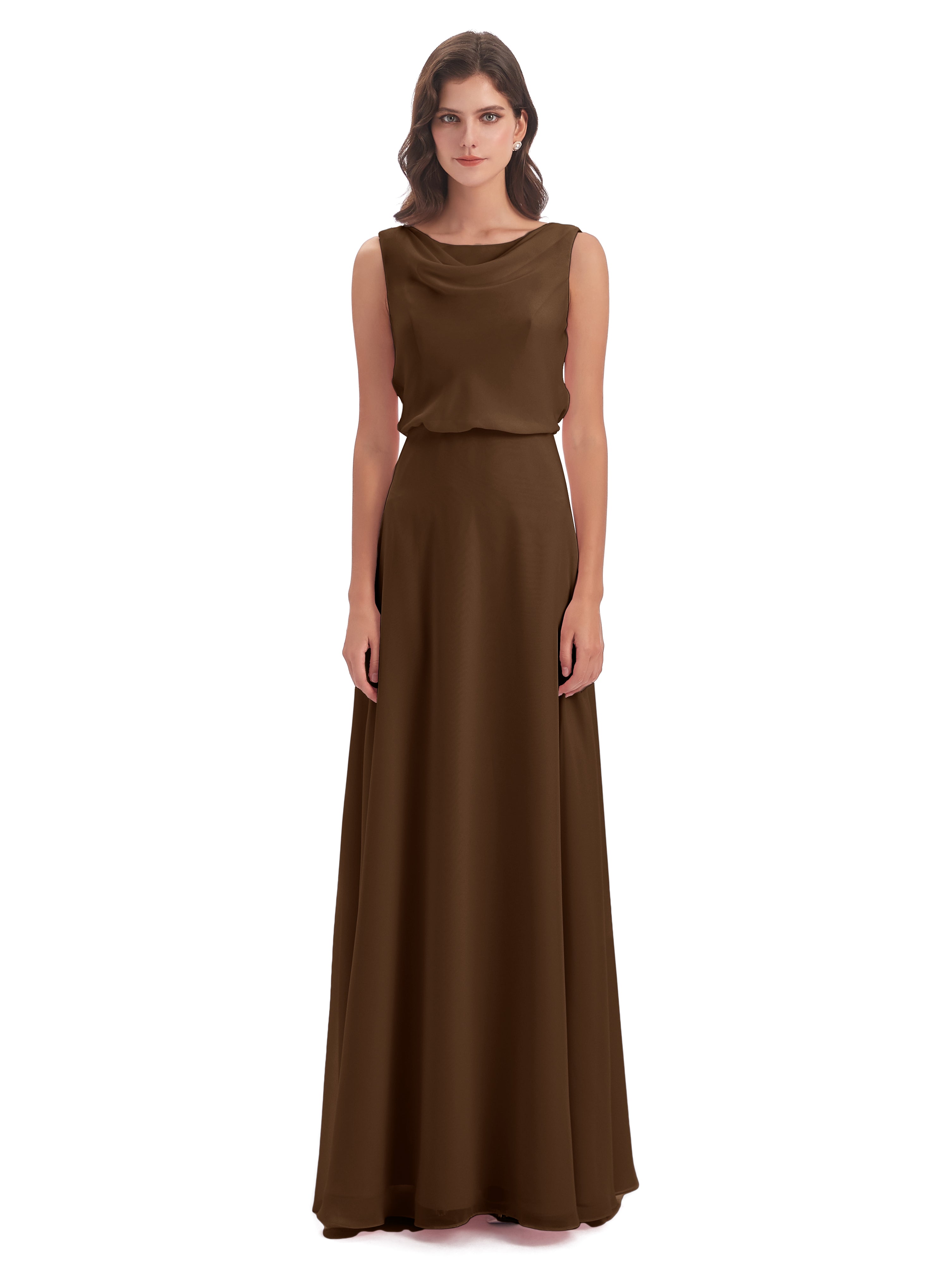 Robe Demoiselle D Honneur Brun Lilou Fourreau/Colonne Col Bénitier Robes Demoiselle D'Honneur