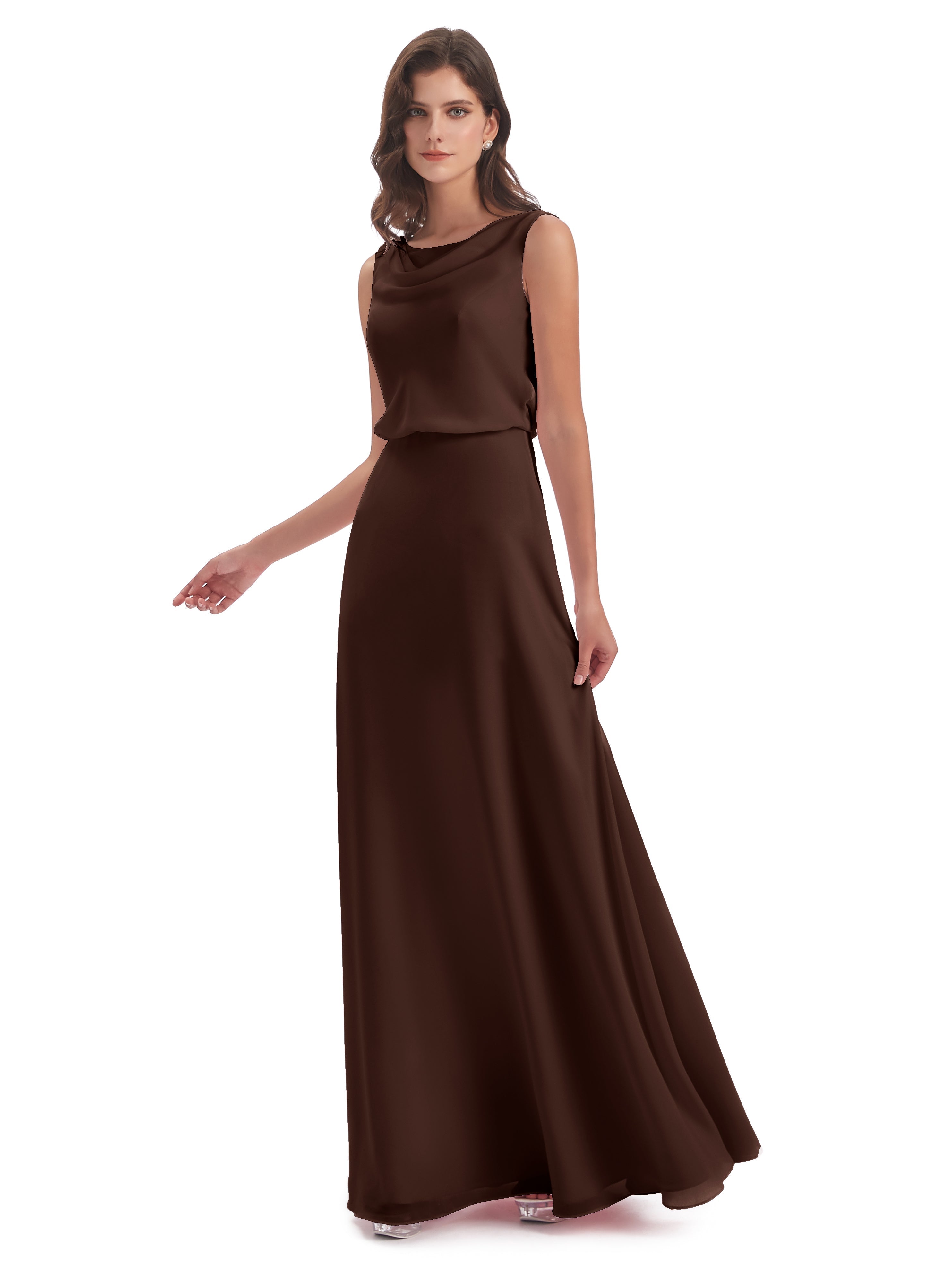 Robe Chocolat Demoiselle D Honneur Lilou Fourreau/Colonne Col Bénitier Robes Demoiselle D'Honneur