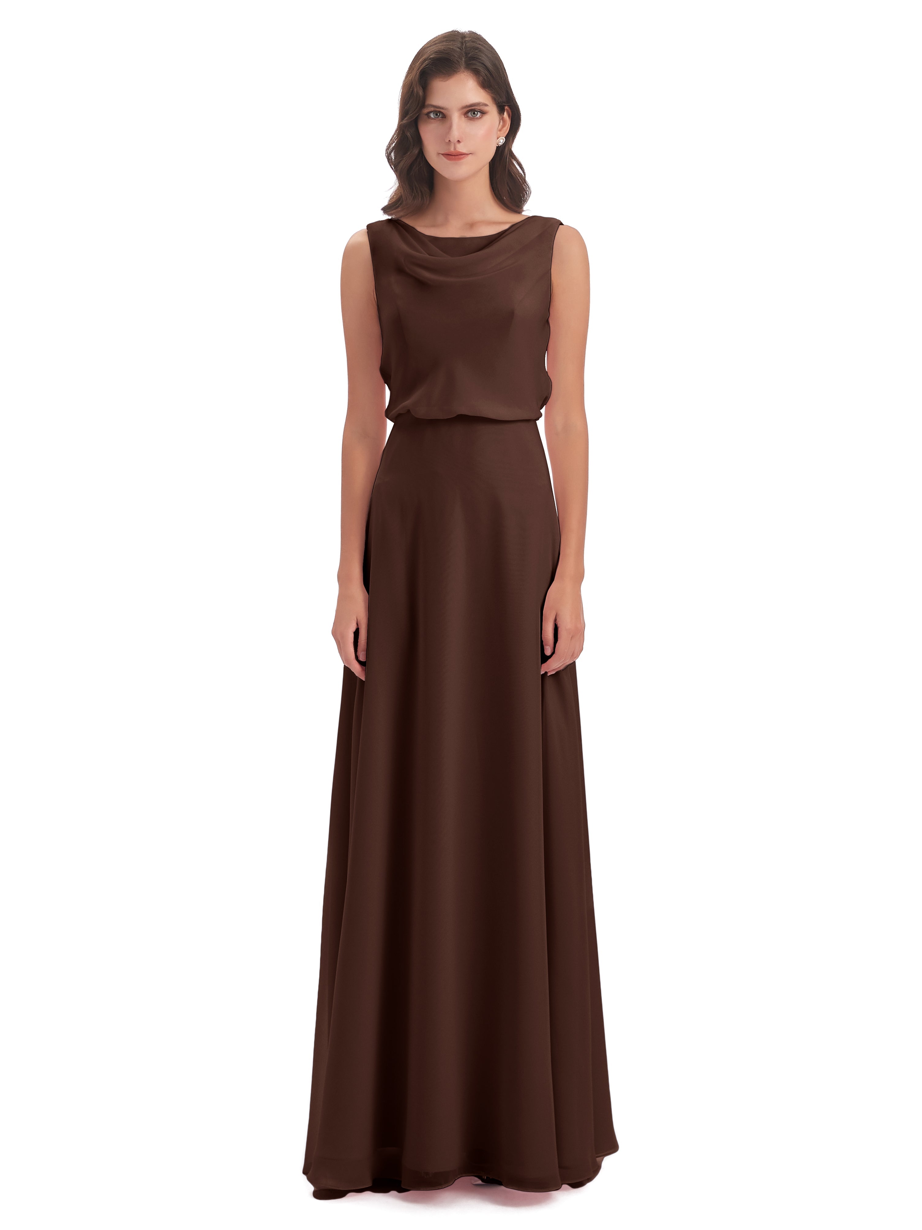 Robe Chocolat Demoiselle D Honneur Lilou Fourreau/Colonne Col Bénitier Robes Demoiselle D'Honneur