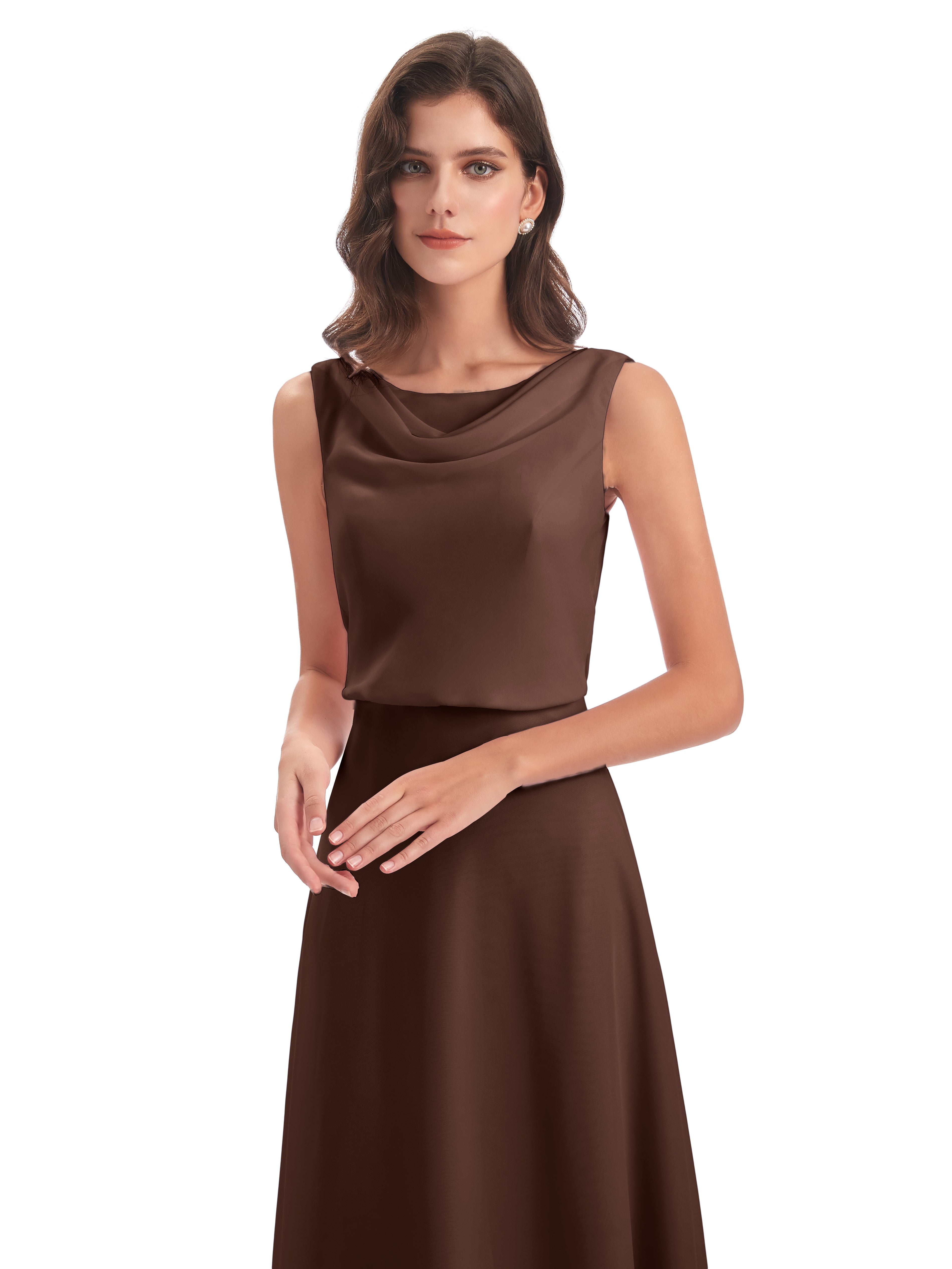 Robe Chocolat Demoiselle D Honneur Lilou Fourreau/Colonne Col Bénitier Robes Demoiselle D'Honneur