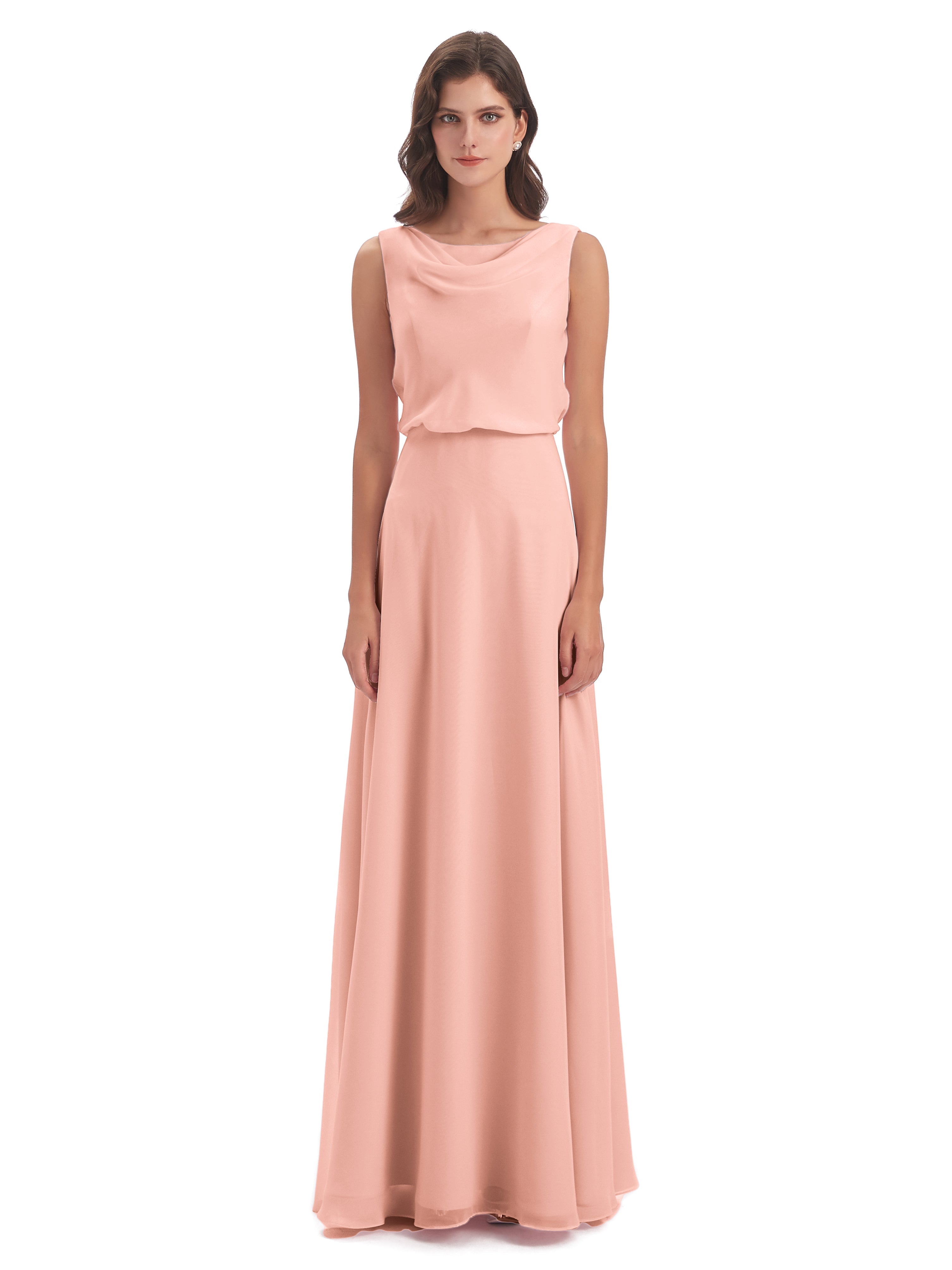 Robes Demoiselle D Honneur Corail Lilou Fourreau/Colonne Col Bénitier Robes Demoiselle D'Honneur