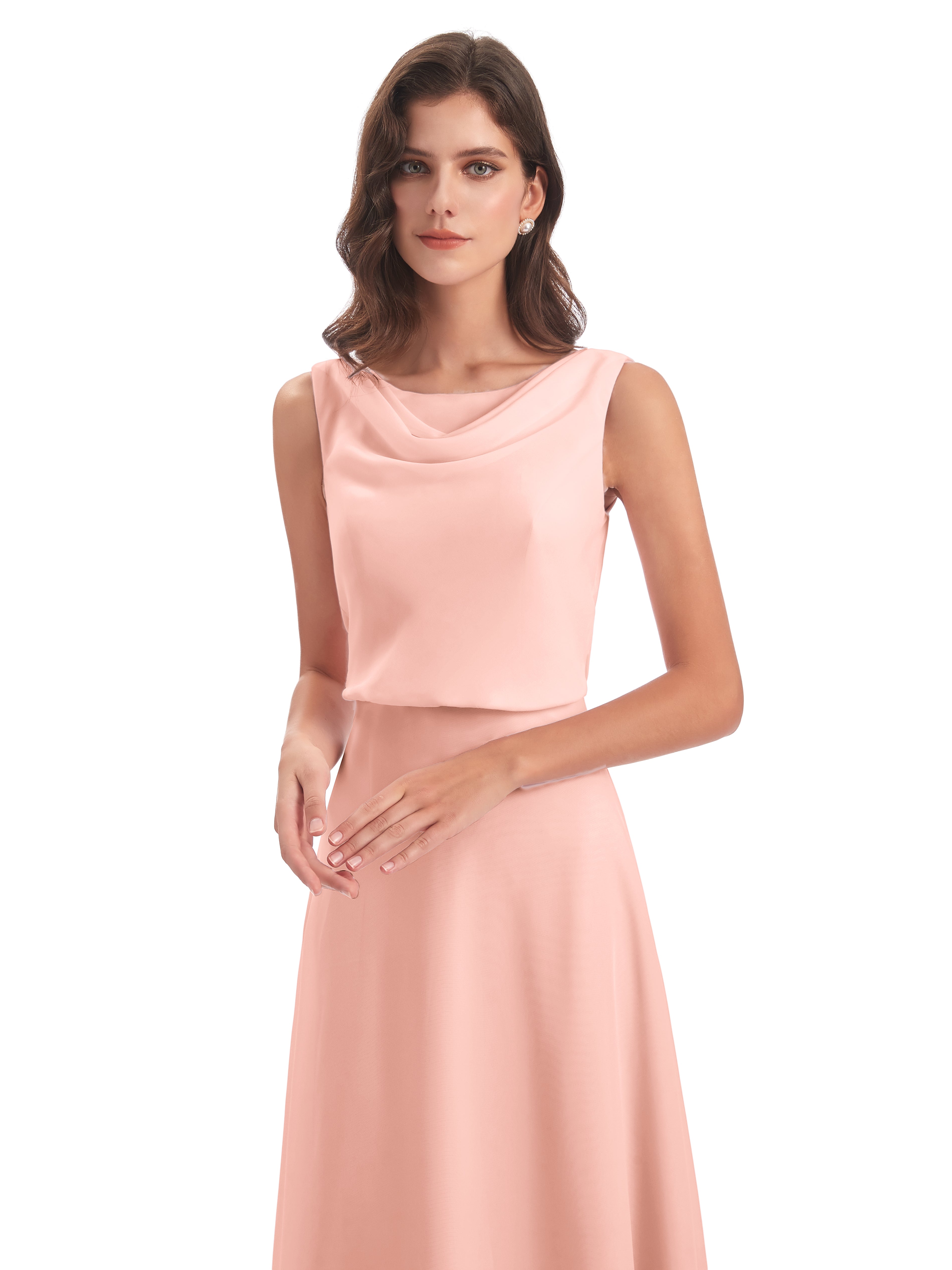 Robes Demoiselle D Honneur Corail Lilou Fourreau/Colonne Col Bénitier Robes Demoiselle D'Honneur