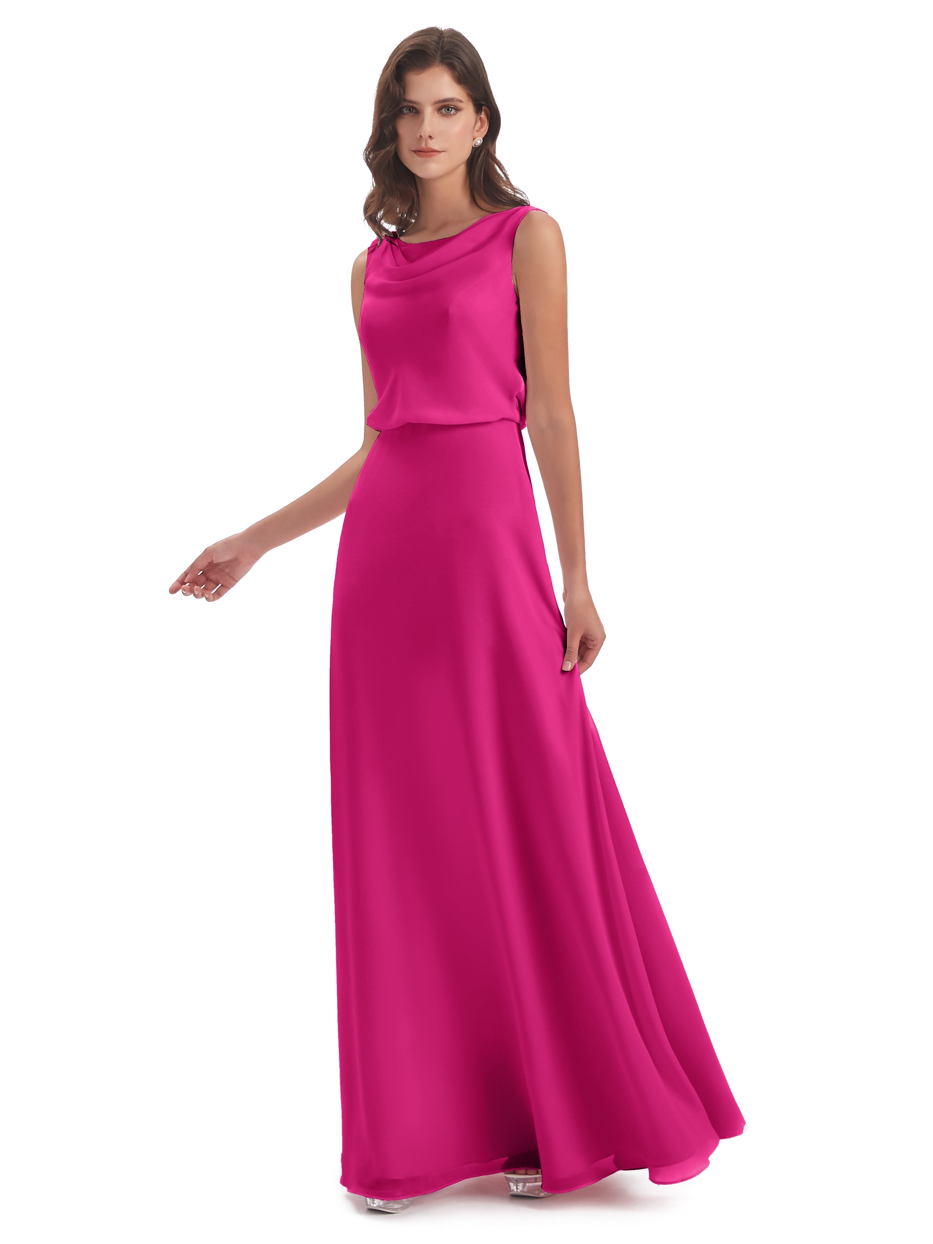 Robes De Demoiselle D'Honneur Rose Fuchsia Lilou Fourreau/Colonne Col Bénitier Robes Demoiselle D'Honneur