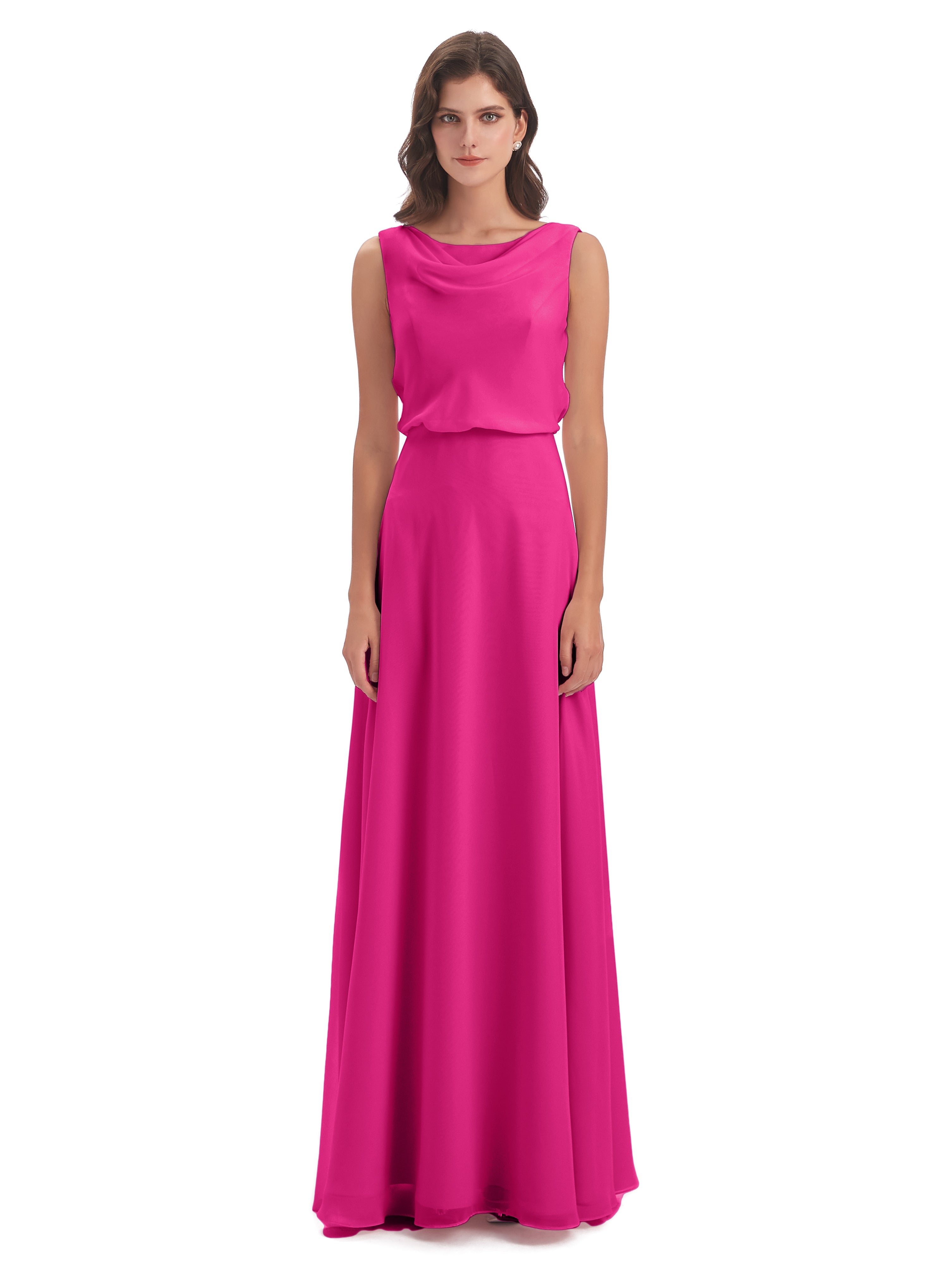 Robes De Demoiselle D'Honneur Rose Fuchsia Lilou Fourreau/Colonne Col Bénitier Robes Demoiselle D'Honneur