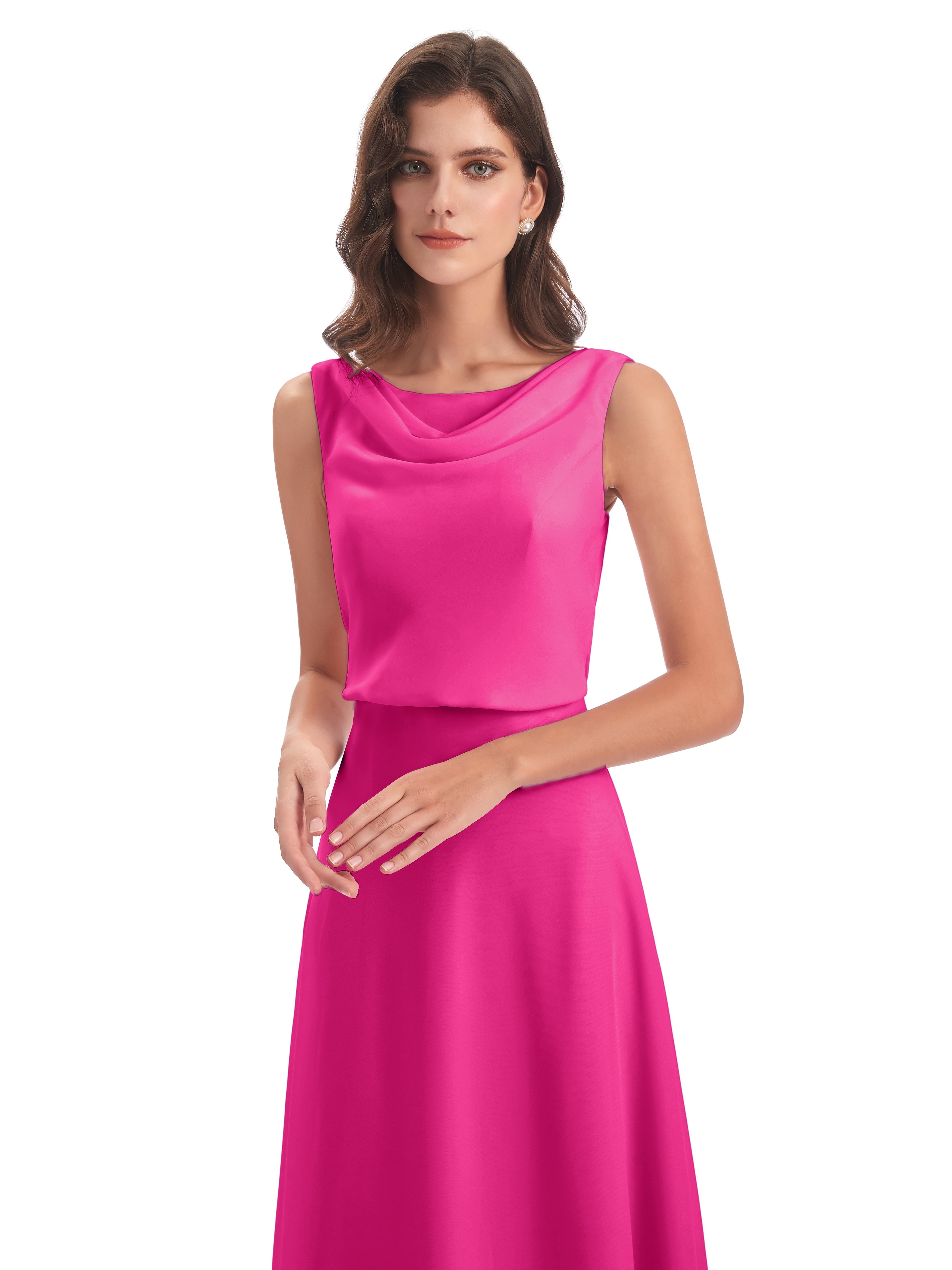 Robes De Demoiselle D'Honneur Rose Fuchsia Lilou Fourreau/Colonne Col Bénitier Robes Demoiselle D'Honneur