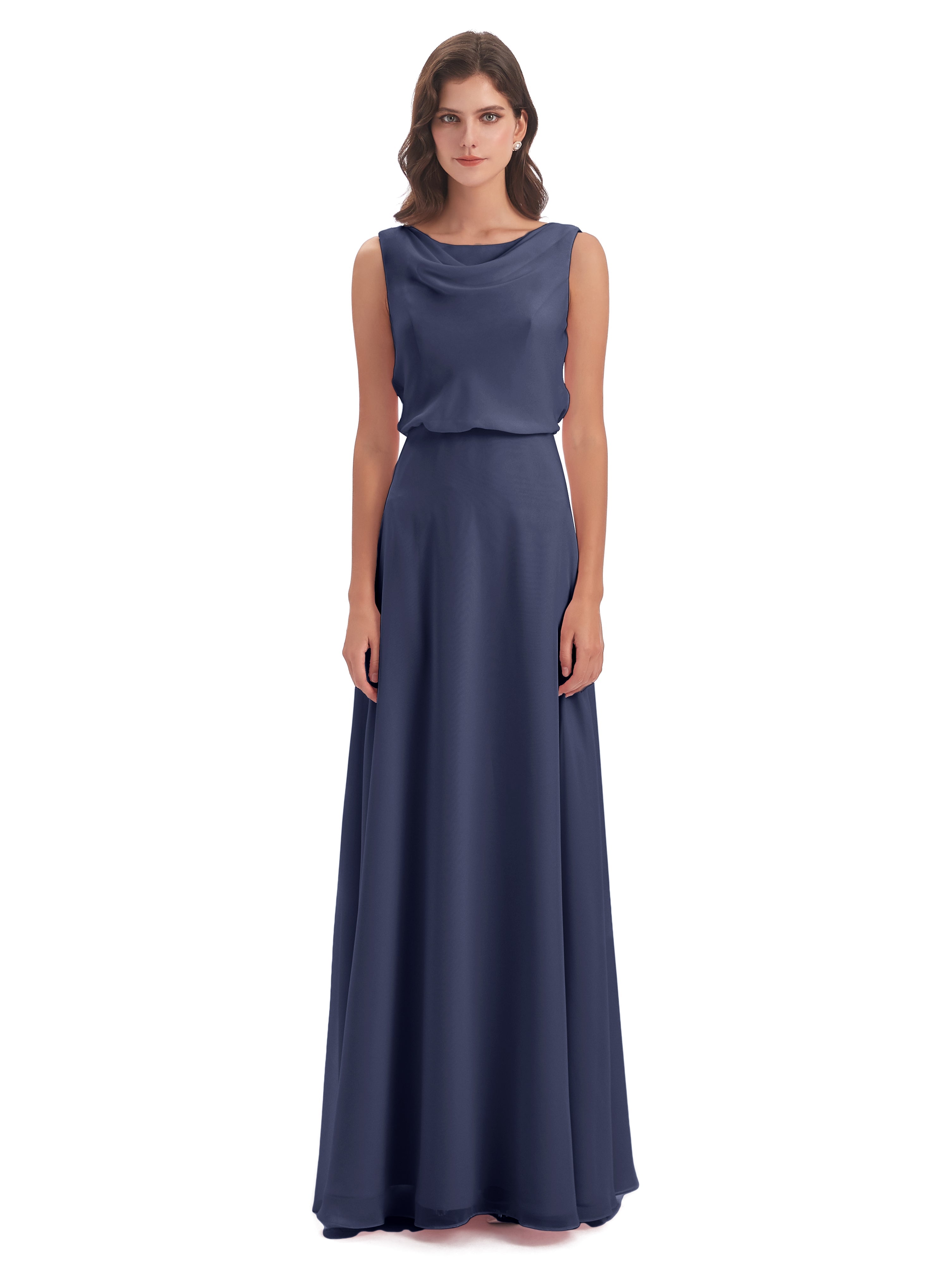 Robes De Demoiselle D'Honneur Bleu Orageux Lilou Fourreau/Colonne Col Bénitier Robes Demoiselle D'Honneur