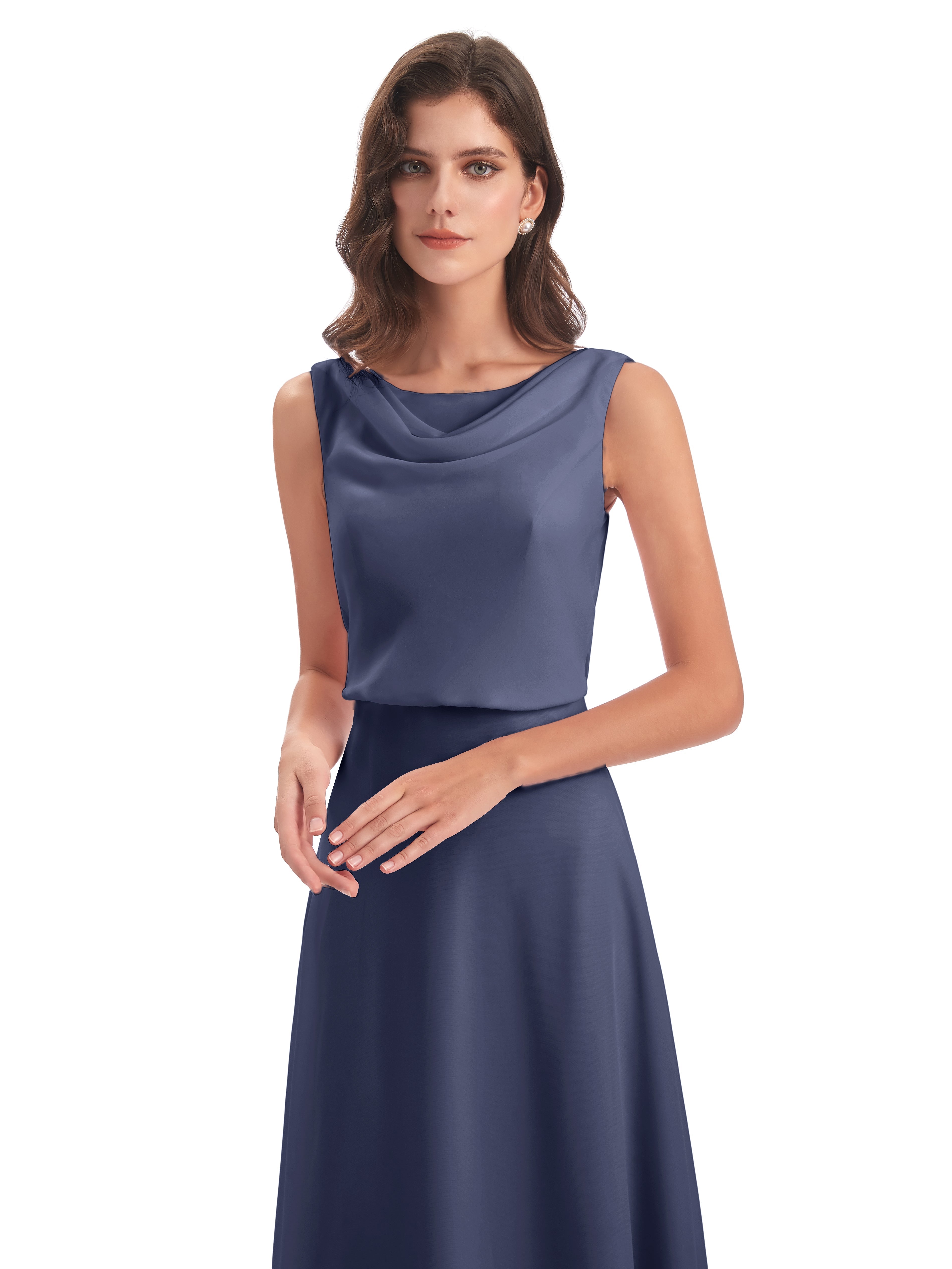 Robes De Demoiselle D'Honneur Bleu Orageux Lilou Fourreau/Colonne Col Bénitier Robes Demoiselle D'Honneur