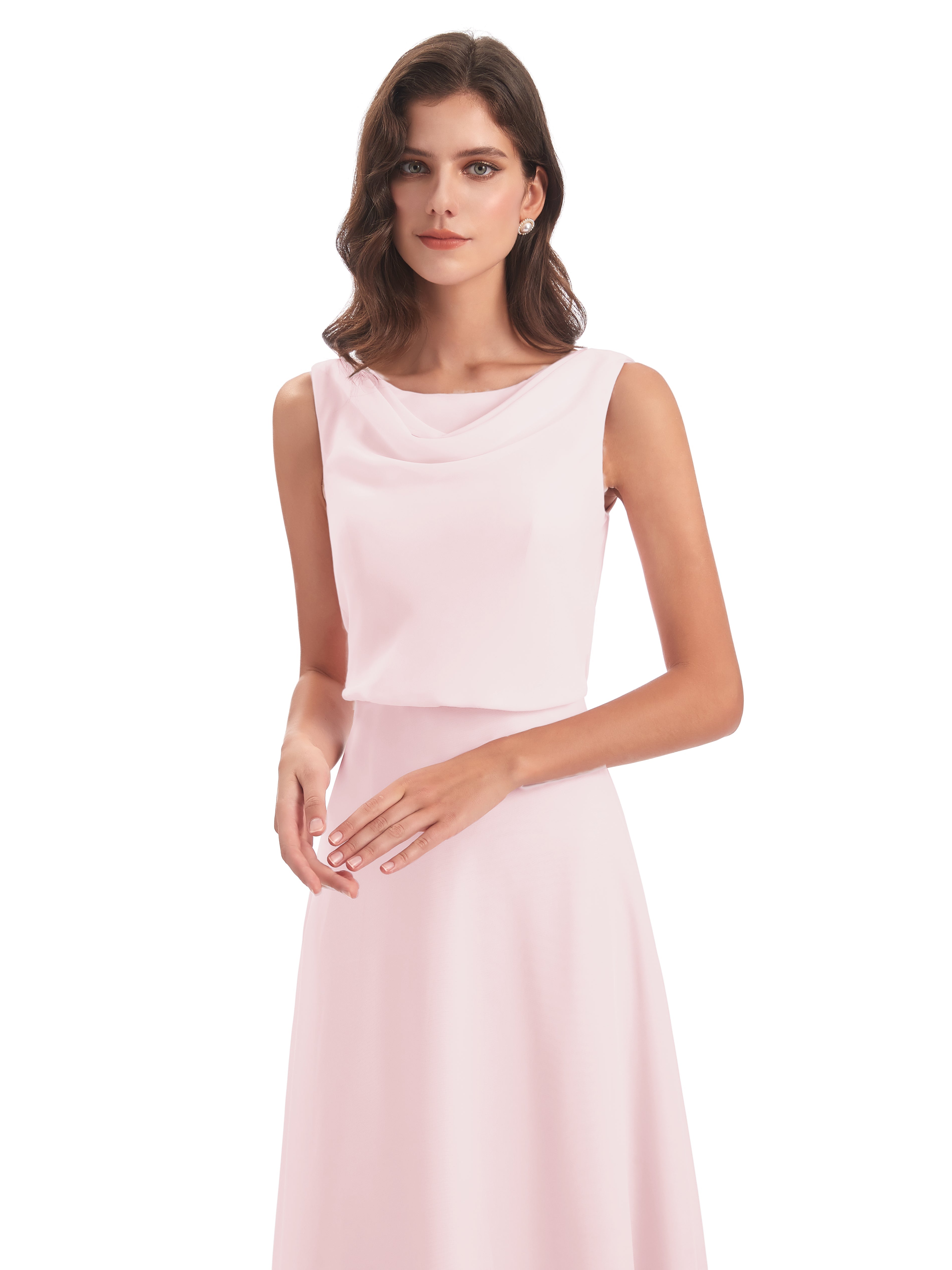 Demoiselle D Honneur Robe Rose Pale Lilou Fourreau/Colonne Col Bénitier Robes Demoiselle D'Honneur