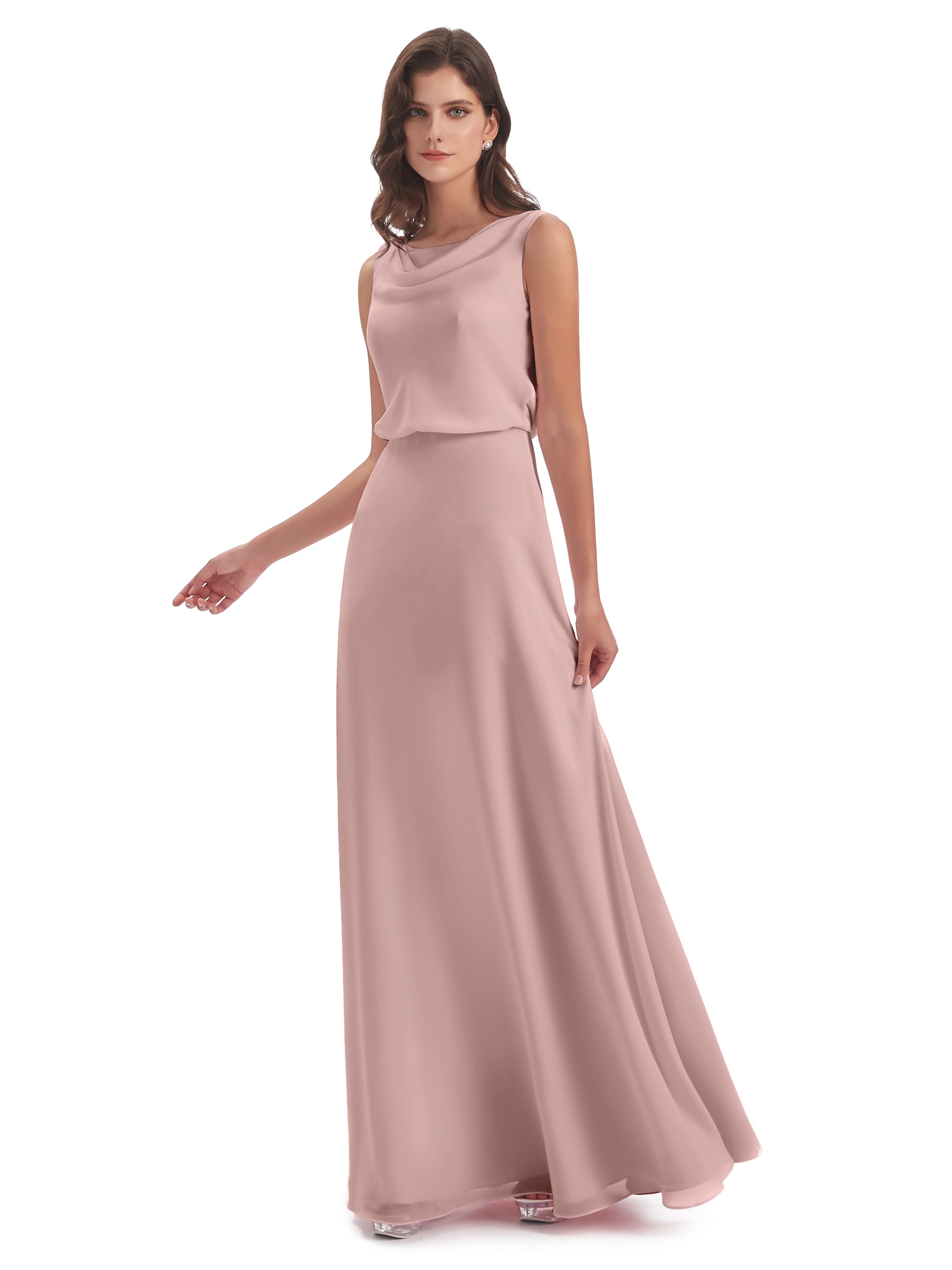 Robe Demoiselle D Honneur Rose Poudrée Lilou Fourreau/Colonne Col Bénitier Robes Demoiselle D'Honneur