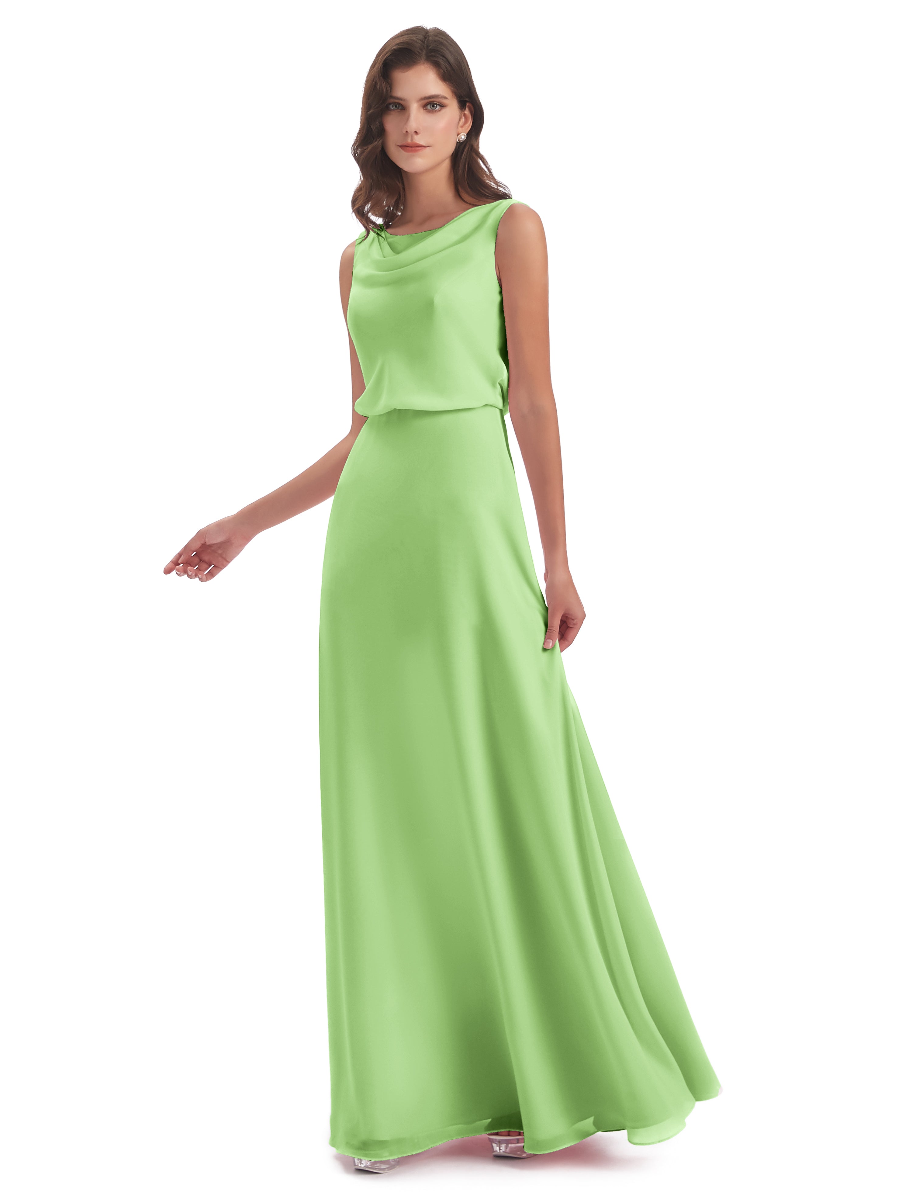 Robe Verte Sauge Demoiselle D Honneur Lilou Fourreau/Colonne Col Bénitier Robes Demoiselle D'Honneur