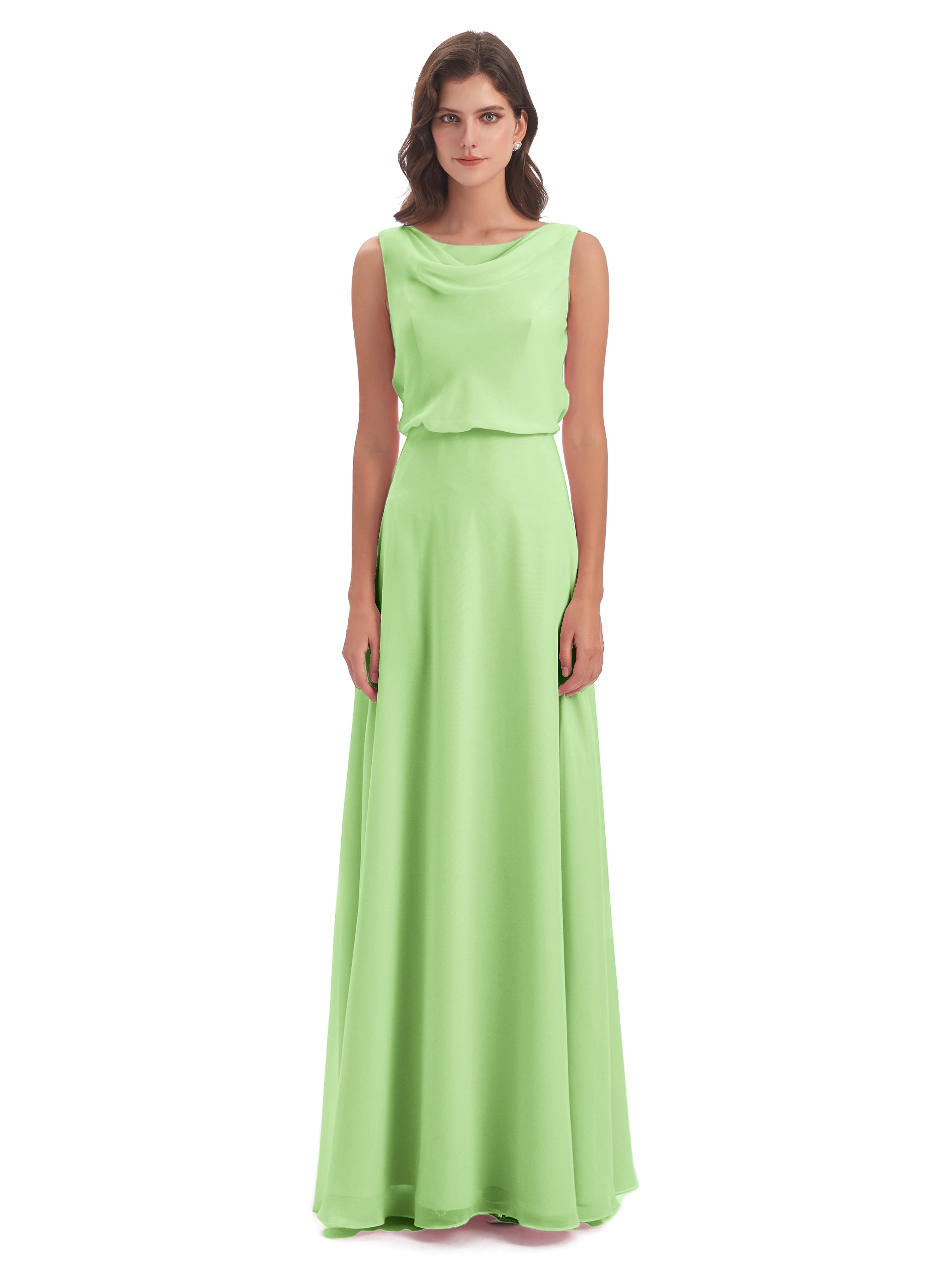 Robe Verte Sauge Demoiselle D Honneur Lilou Fourreau/Colonne Col Bénitier Robes Demoiselle D'Honneur