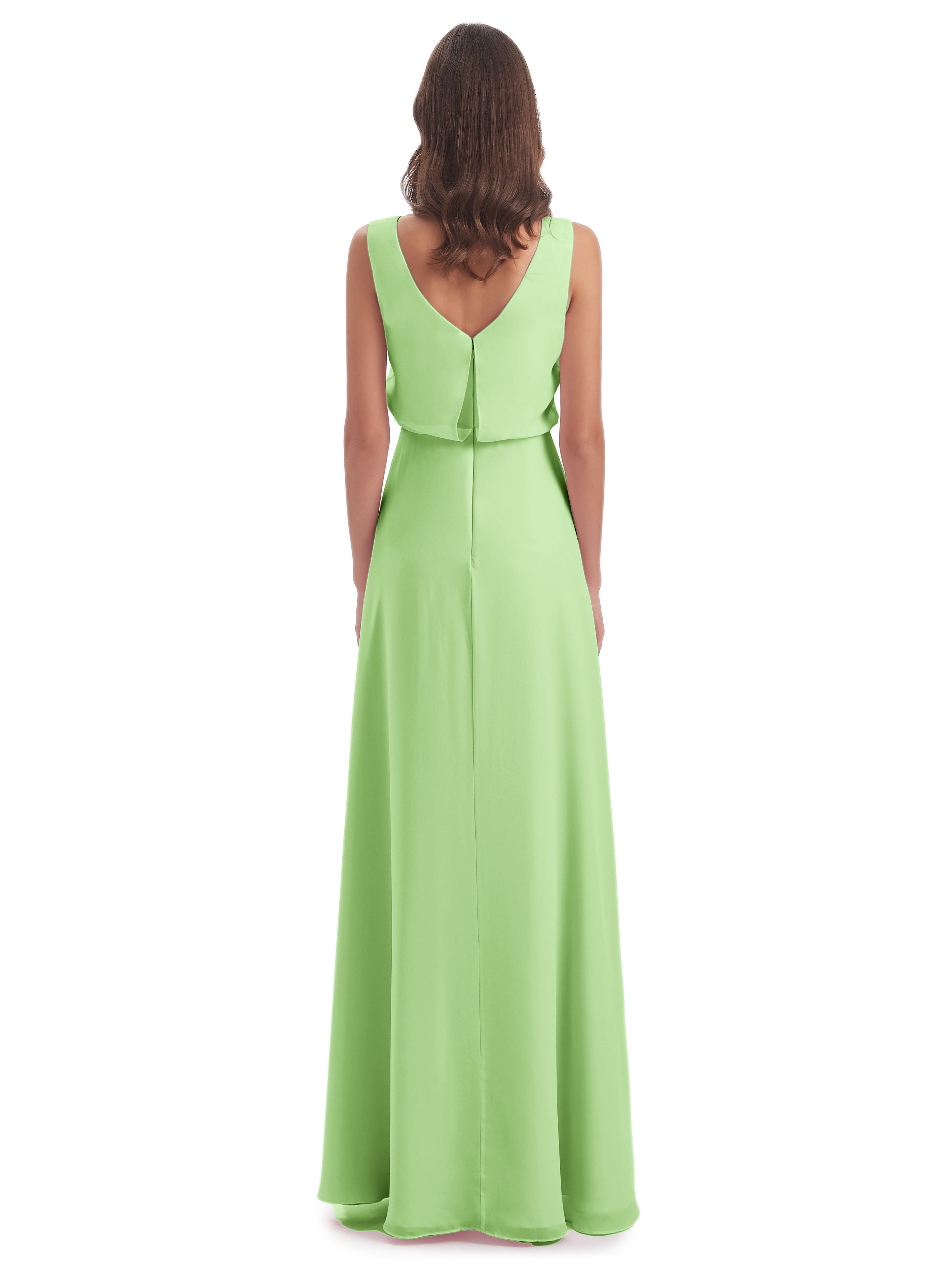 Robe Verte Sauge Demoiselle D Honneur Lilou Fourreau/Colonne Col Bénitier Robes Demoiselle D'Honneur