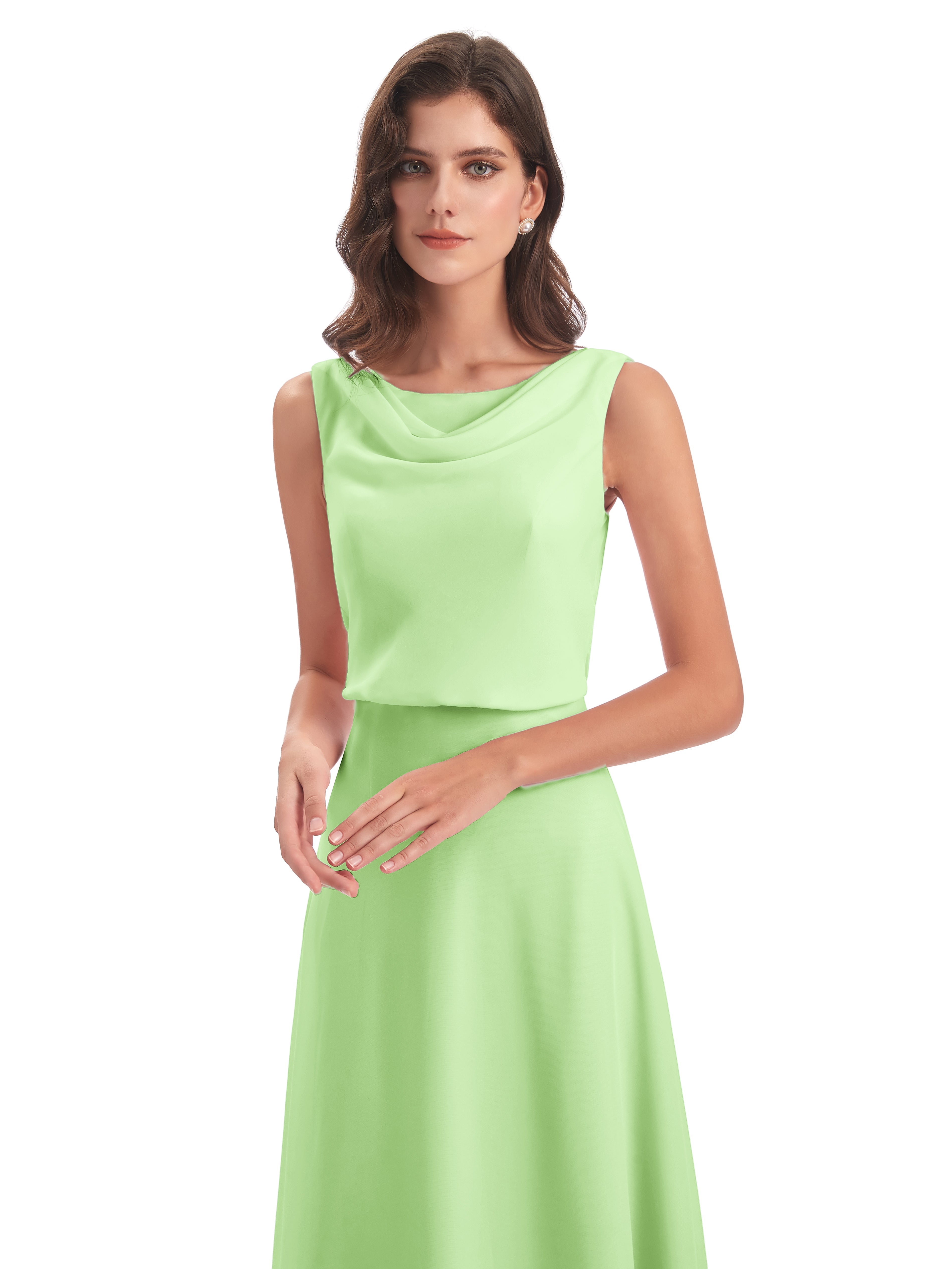Robe Verte Sauge Demoiselle D Honneur Lilou Fourreau/Colonne Col Bénitier Robes Demoiselle D'Honneur