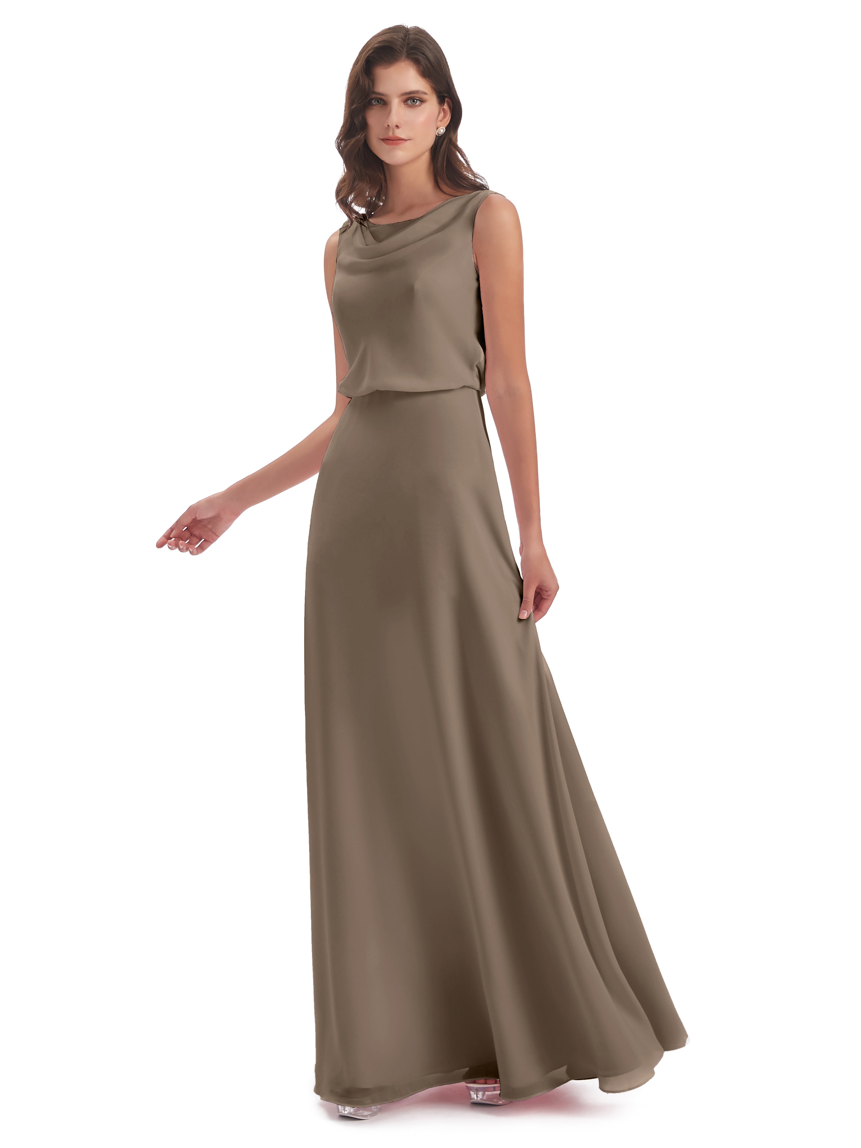 Robe Taupe Demoiselle D Honneur Lilou Fourreau/Colonne Col Bénitier Robes Demoiselle D'Honneur