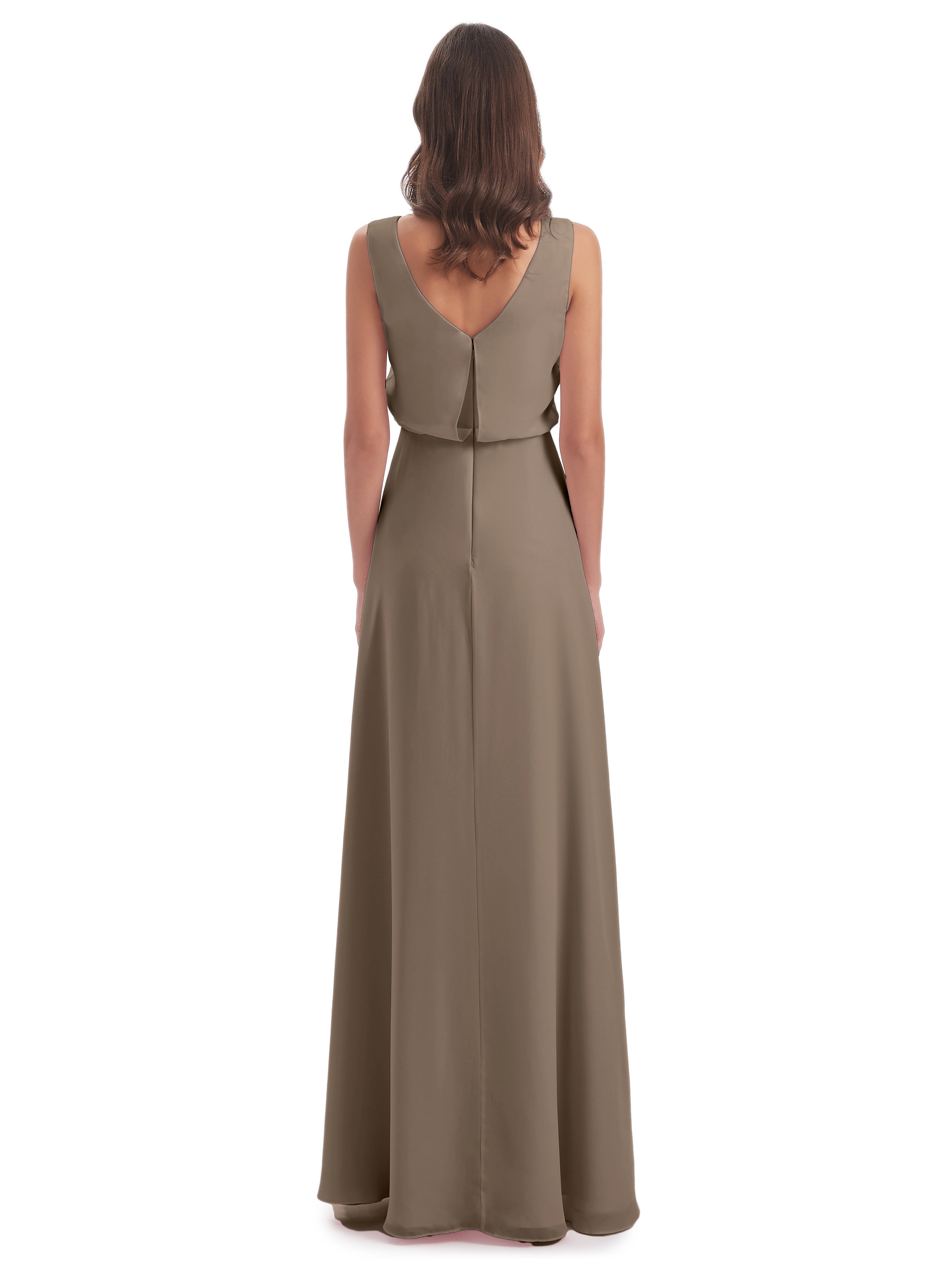 Robe Taupe Demoiselle D Honneur Lilou Fourreau/Colonne Col Bénitier Robes Demoiselle D'Honneur