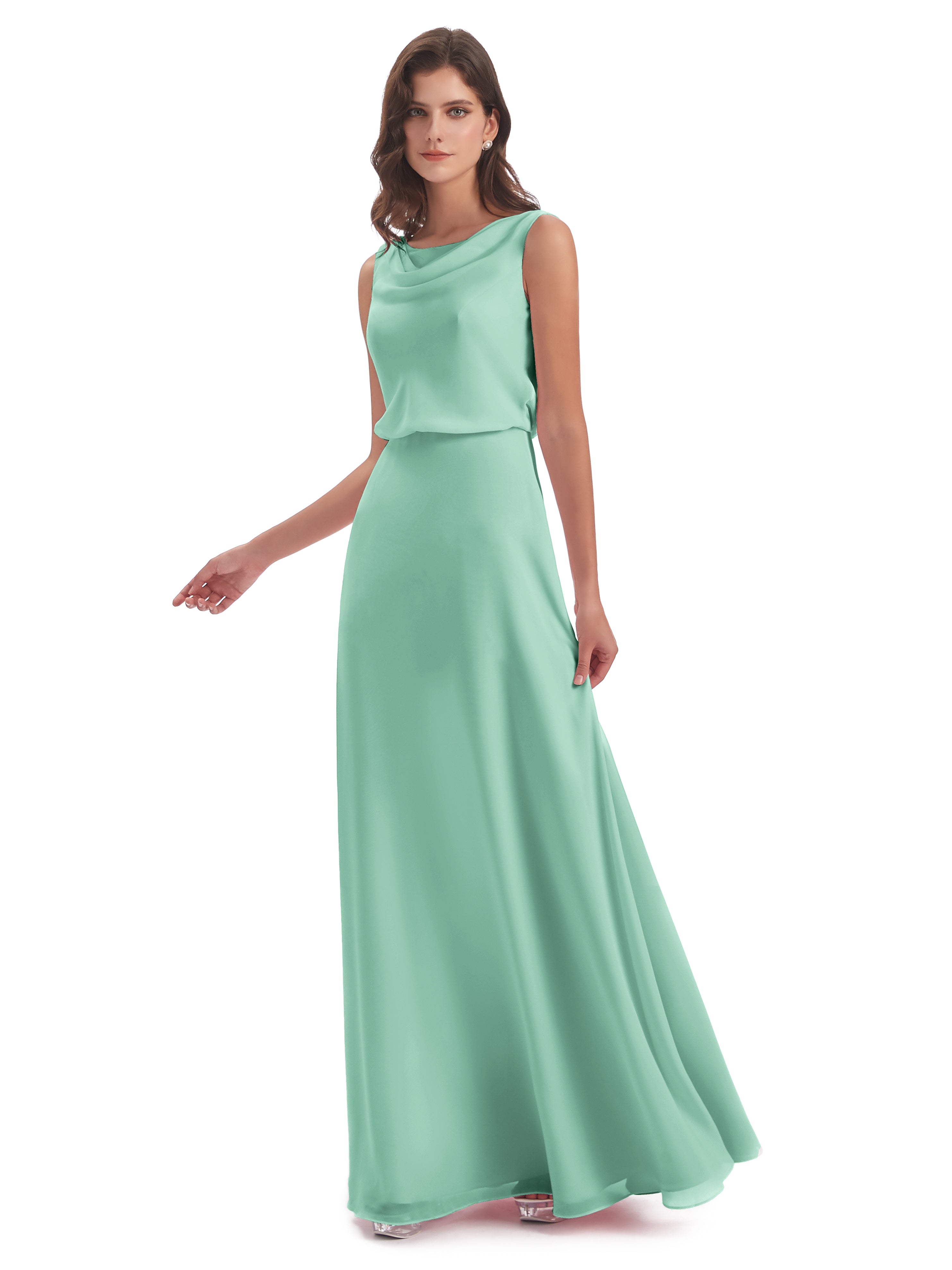 Robe Demoiselle D Honneur Vert Menthe Lilou Fourreau/Colonne Col Bénitier Robes Demoiselle D'Honneur